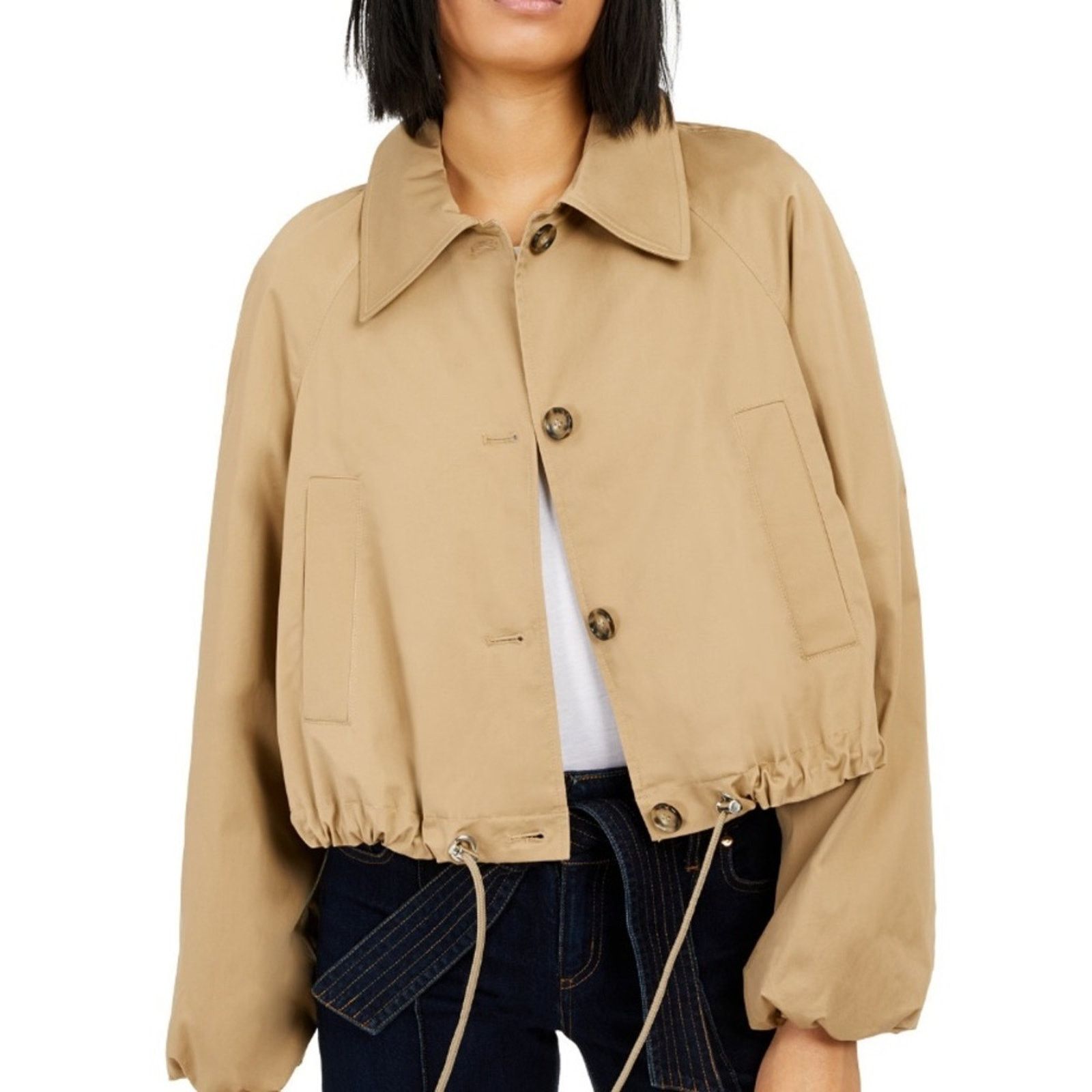 I.N.C INC bomber jacket khaki w drawstring NWT $99 Size XL / US 12-14 / IT 48-50 - 1 Thumbnail