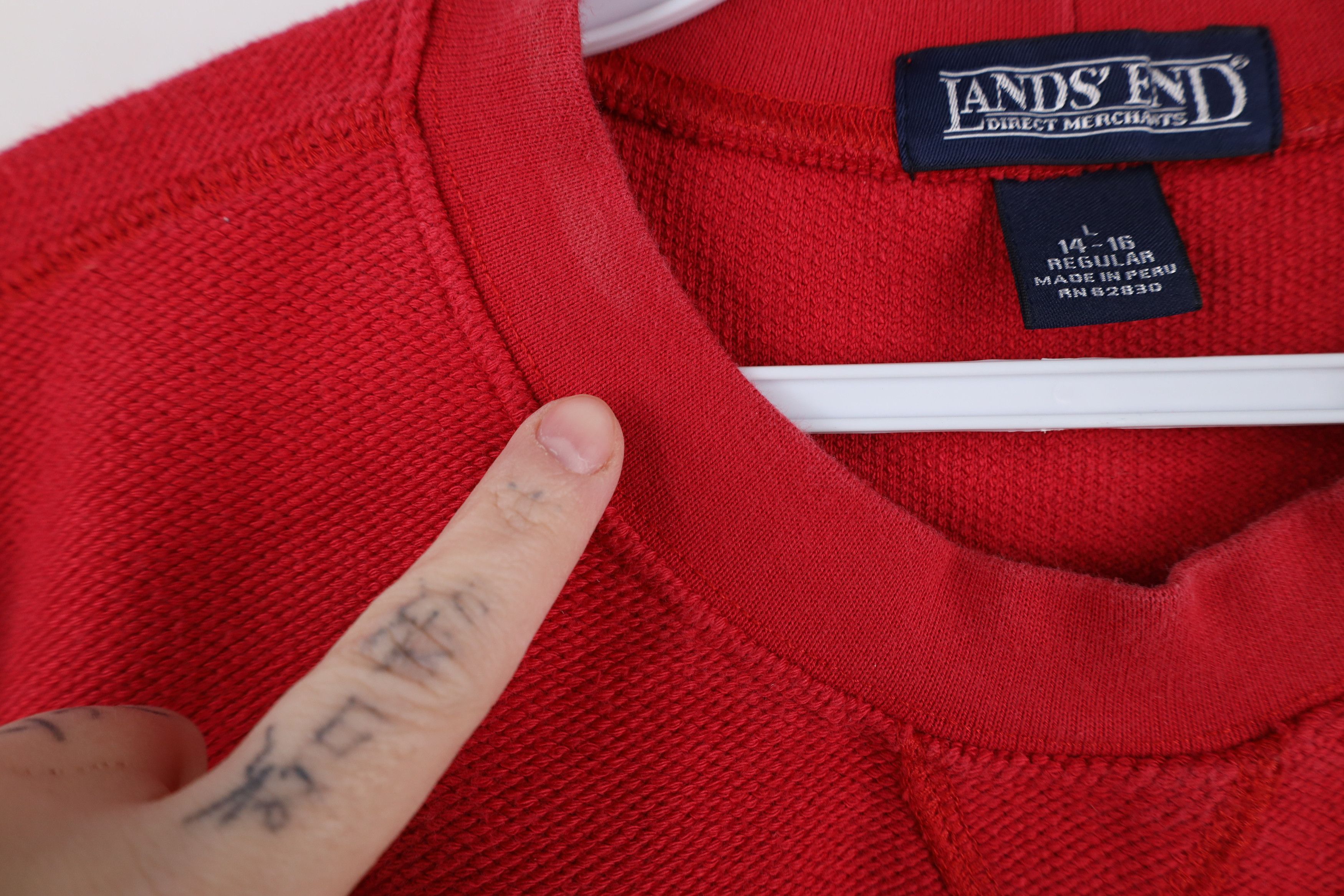 Lands' End × Vintage Vintage 90s Lands End Cotton Weave Crewneck Sweater Red Size L / US 10 / IT 46 - 5 Thumbnail