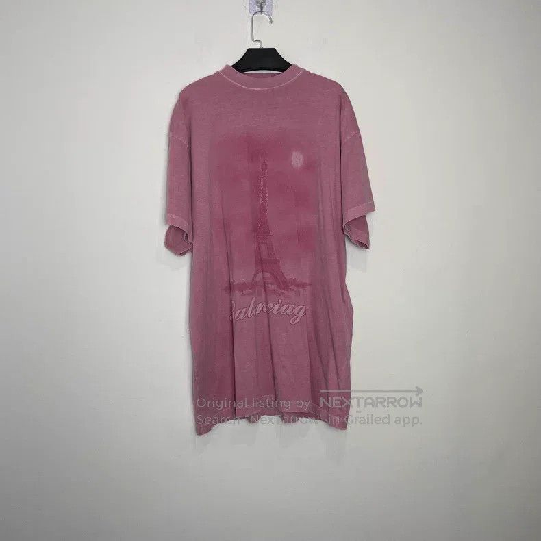 Balenciaga Balenciaga Distressed Pink Eiffel Tower Short Sleeve Shirt Size US M / EU 48-50 / 2 - 1 Thumbnail