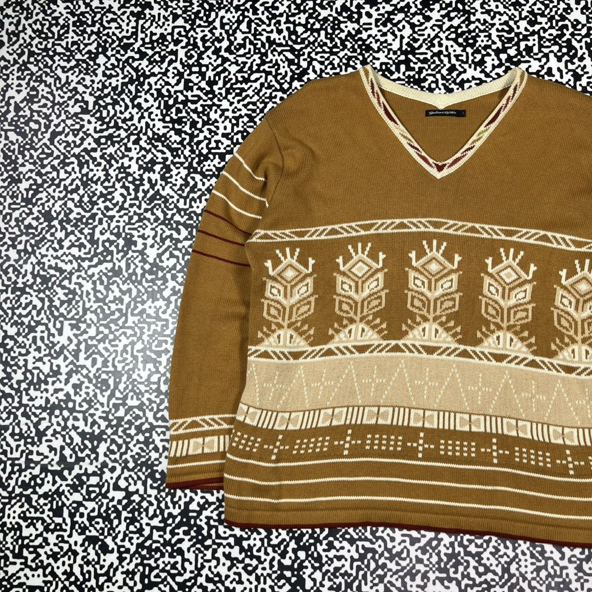 Gudrun Sjoden Vintage Y2K Gudrun Sjoden Retro Aztec Knitted Boxy Sweater Size L / US 10 / IT 46 - 5 Thumbnail
