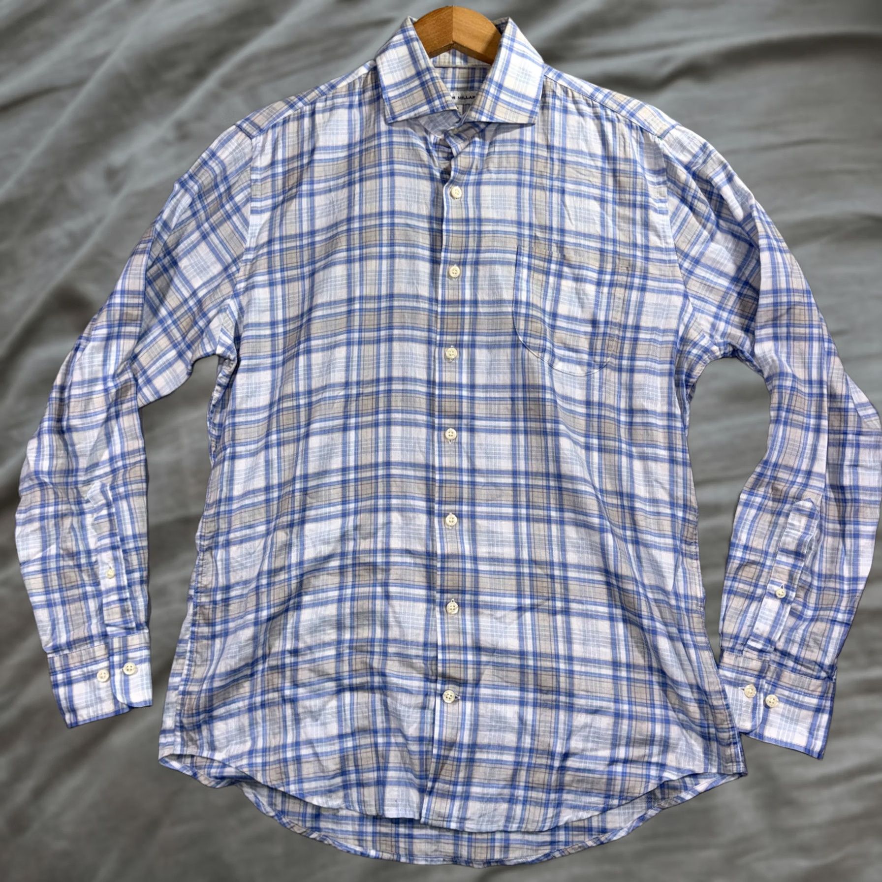Peter Millar Peter Millar Shirt Mens Medium Blue Tan Plaid Button Front Long Sleeve Casual Shirt Size US M / EU 48-50 / 2 - 1 Thumbnail