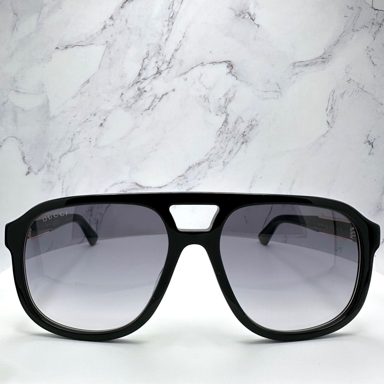 New Gucci Sunglasses Black Pilot Aviator 58mm Navigator Gold