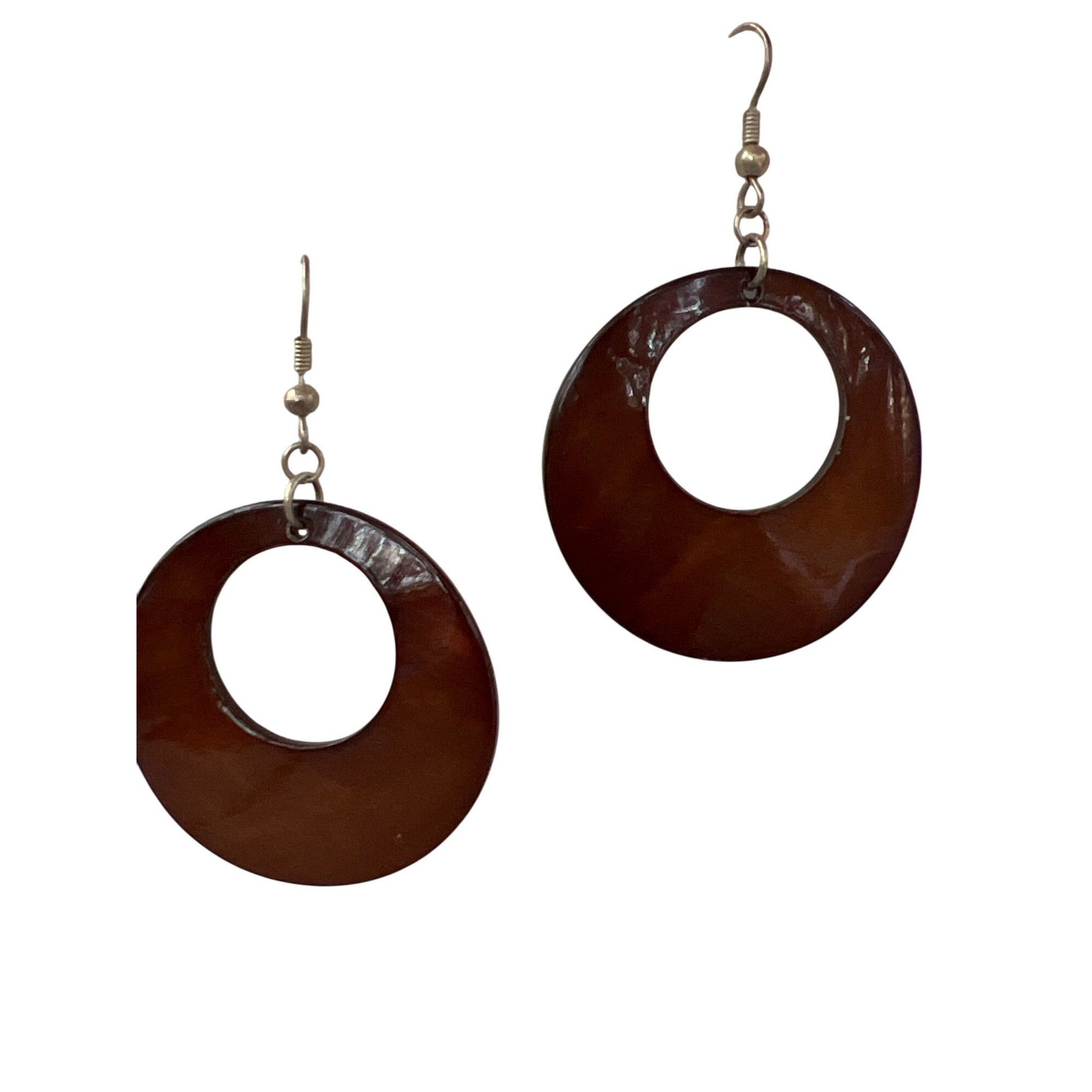 Other Vintage Copper Dyed Shell Dangle Earrings Silver Tone Hoops Size ONE SIZE - 1 Thumbnail