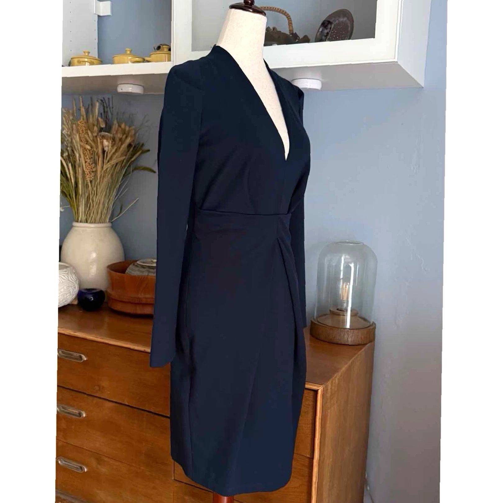 plein sud VINTAGE Plein Sud Jeanius Navy Blue Structured Sheath Dress Sz US 8 Womens Sleeveless V-Neck Knee Length Back Zip Size 30" / US 8 / IT 44 - 5 Thumbnail