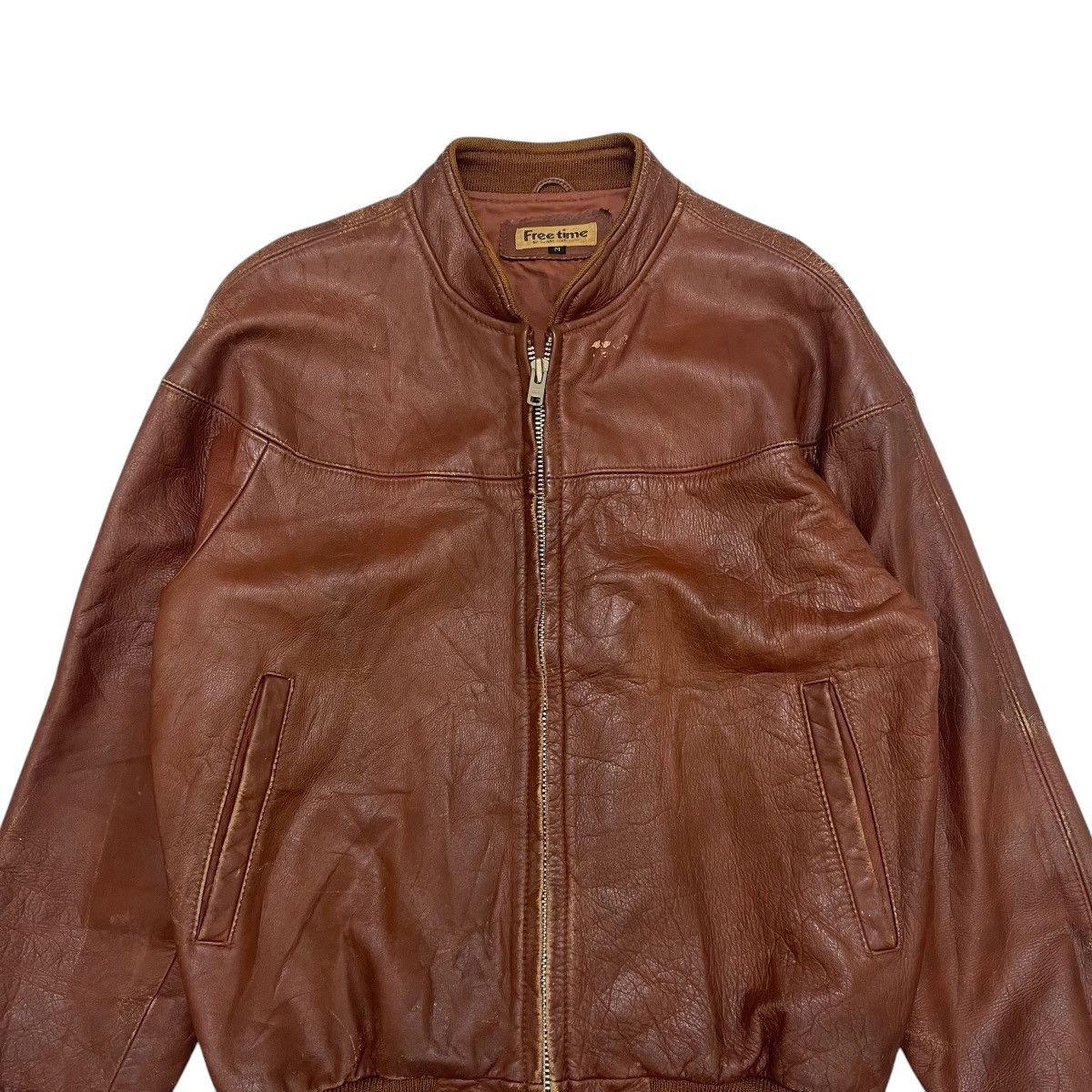 Genuine Leather Vintage Free Time Leather Bomber Jacket Size US S / EU 44-46 / 1 - 6 Thumbnail