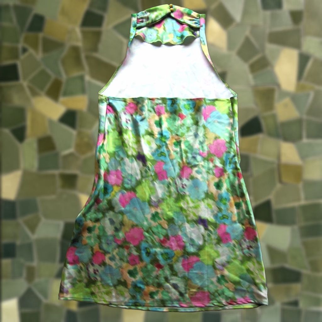 Nasty Gal Nasty Gal Collection Green Pink Floral Tie Dye High Neck Dress 10 Size L / US 10 / IT 46 - 1 Thumbnail