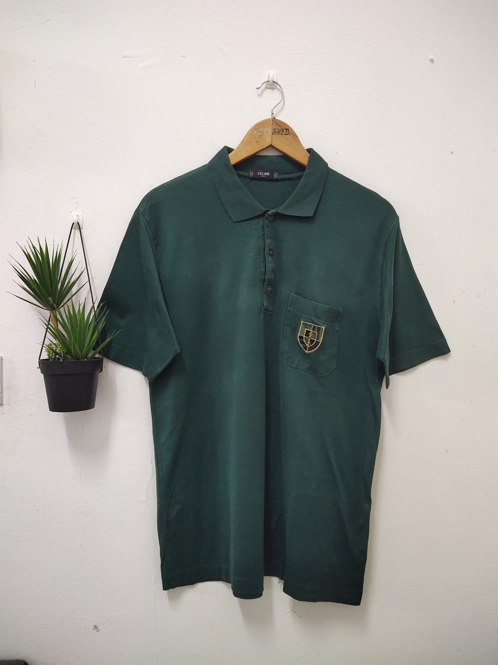 CELINE　SHIRTS  　made in italy 　 VINTAGE VINTAGE CELINE HOMME MONOGRAM HORSE LONG SLEEVES POLO SHIRT