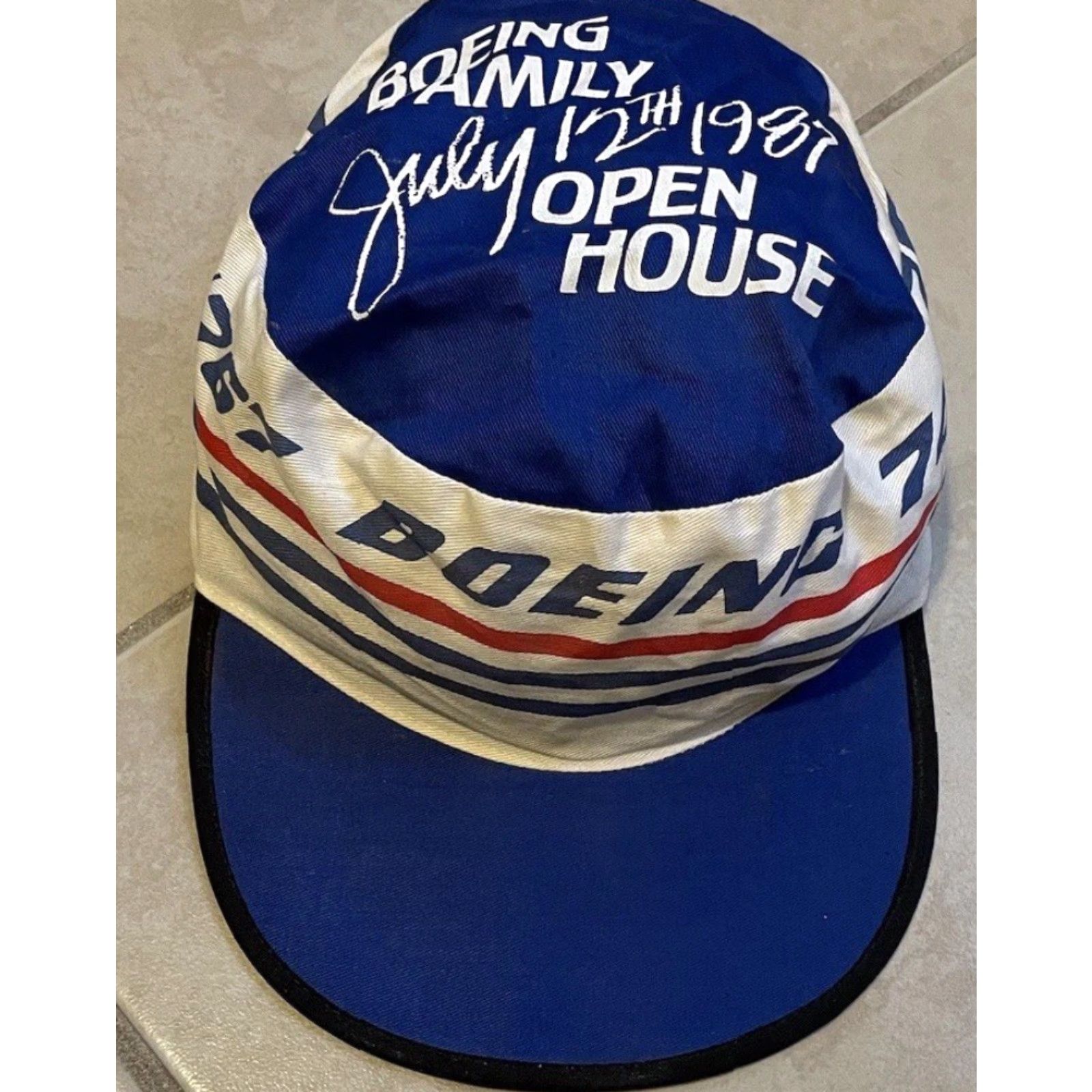 Vintage Vtg 80s Boeing Family Open House Painters Hat Flying Plane Pilot 747 767 Grunge Airport Baseball Cap Men One Size Blue N/A Size ONE SIZE - 2 Thumbnail