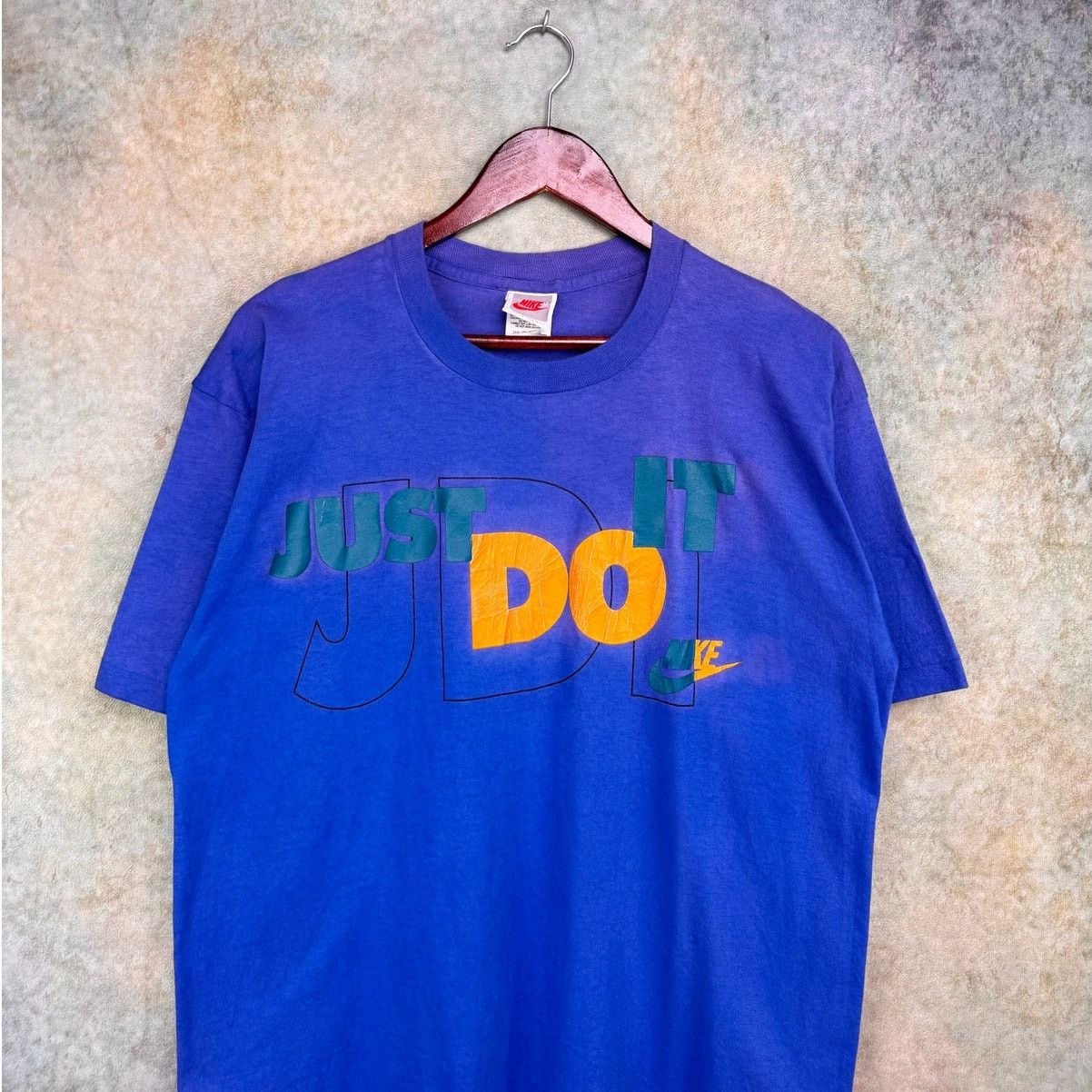 Nike × Vintage Vintage 80s Nike T Shirt Sz XL Blue Just Do It Gray Tag Size US XL / EU 56 / 4 - 2 Thumbnail