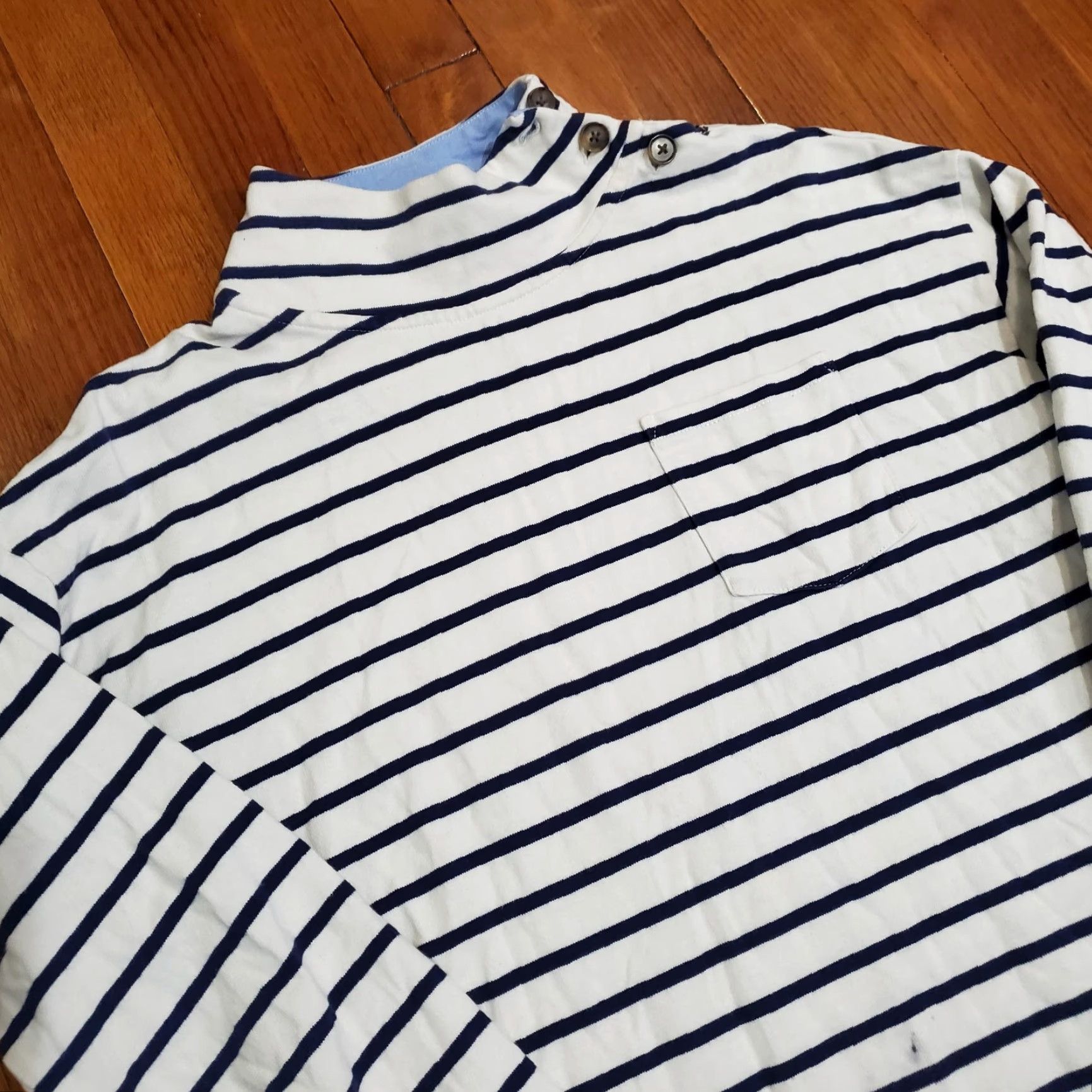 Vineyard Vines Vineyard Vines Shirt Mens Medium White Stripe Mock Neck Nautical Button Shoulder Shirt Size US M / EU 48-50 / 2 - 4 Thumbnail