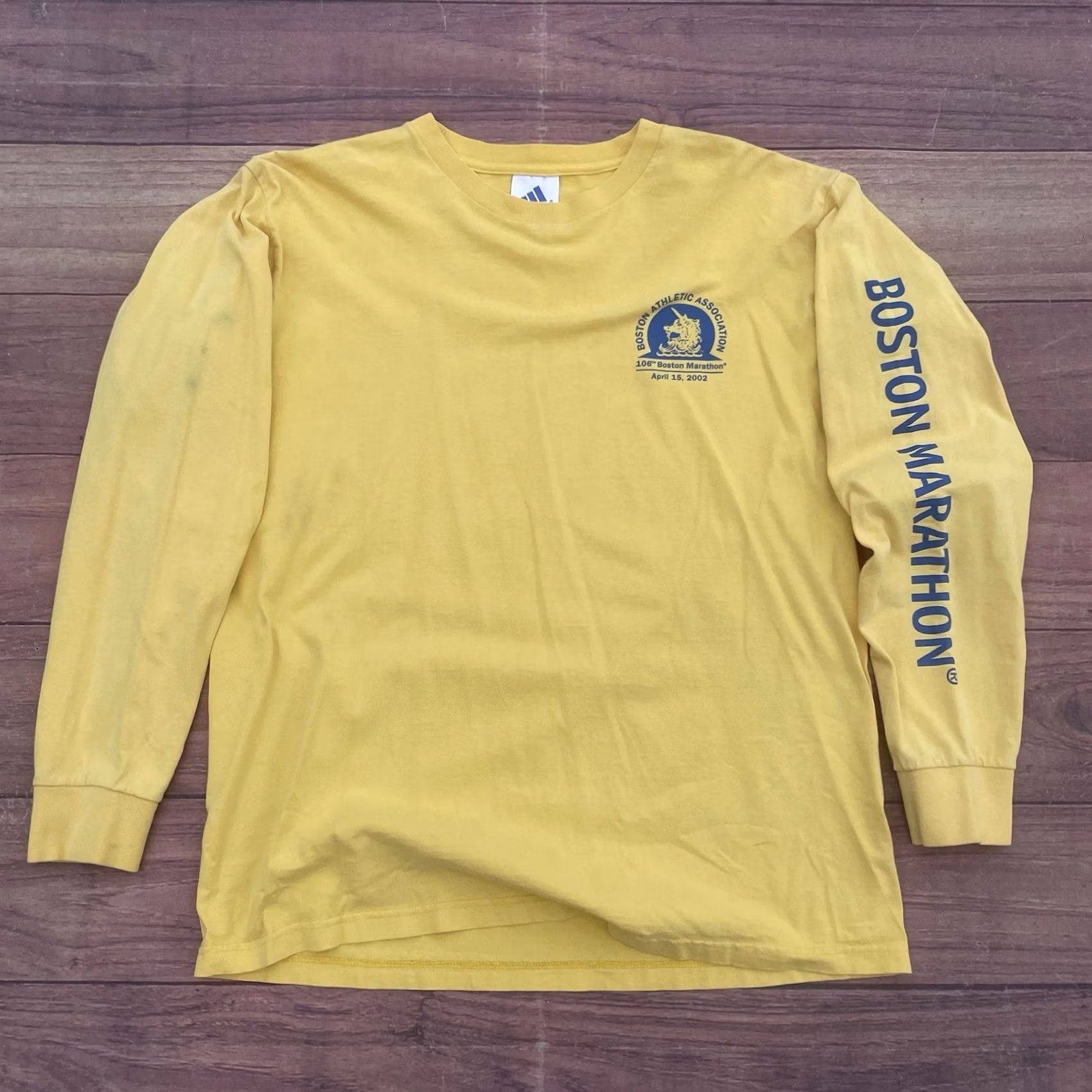 Adidas VINTAGE Adidas Boston Marathon 106th Spell Out 2002 Yellow Shirt Tee Mens L Size US L / EU 52-54 / 3 - 2 Thumbnail