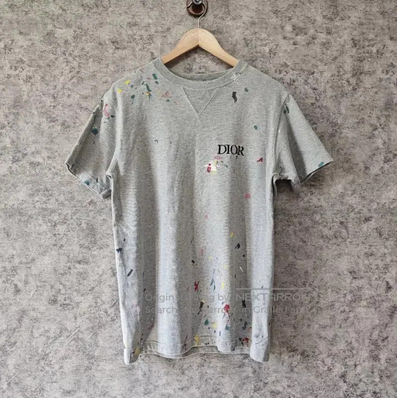 Dior Dior Men's Gray Cotton T-Shirt with Paint Splatter . Size US XS / EU 42 / 0 - 1 Thumbnail