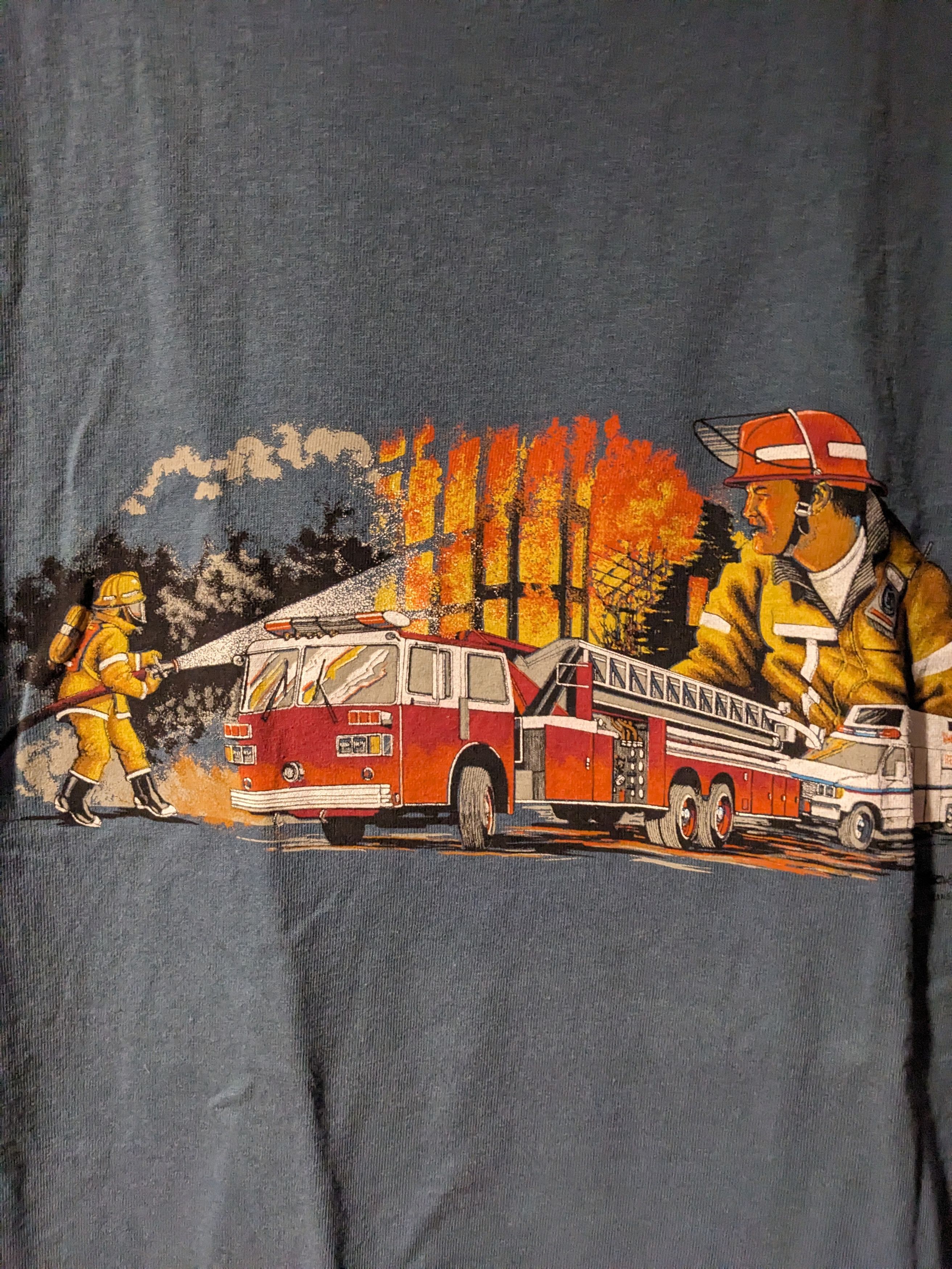 Vintage Vintage 90s Firefighters Blazing Fire Rescue Art T-Shirt Size US M / EU 48-50 / 2 - 2 Thumbnail
