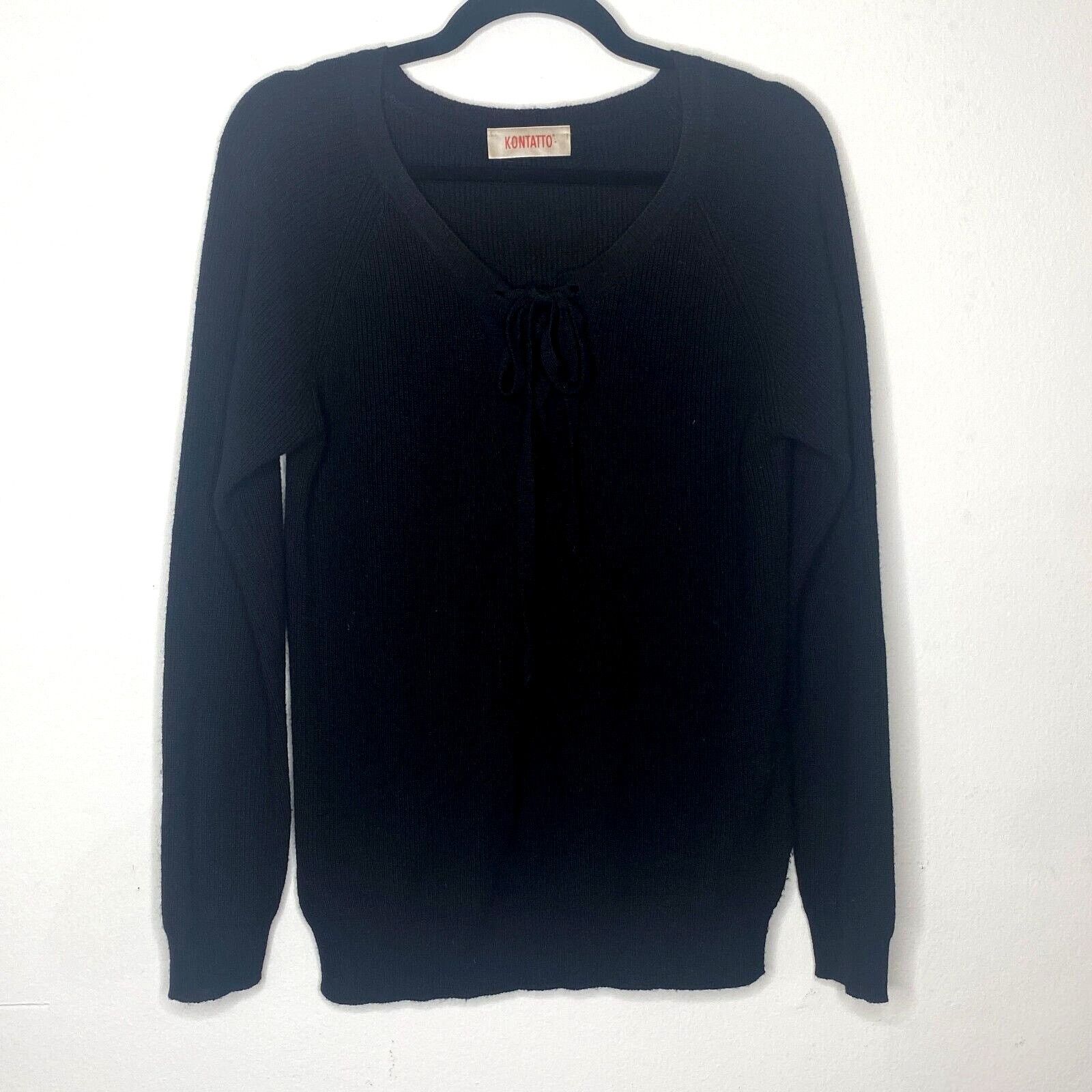 Other Kontatto Black Front Tie Lace up VNeck Long Sleeve Sweater S Size S / US 4 / IT 40 - 1 Thumbnail