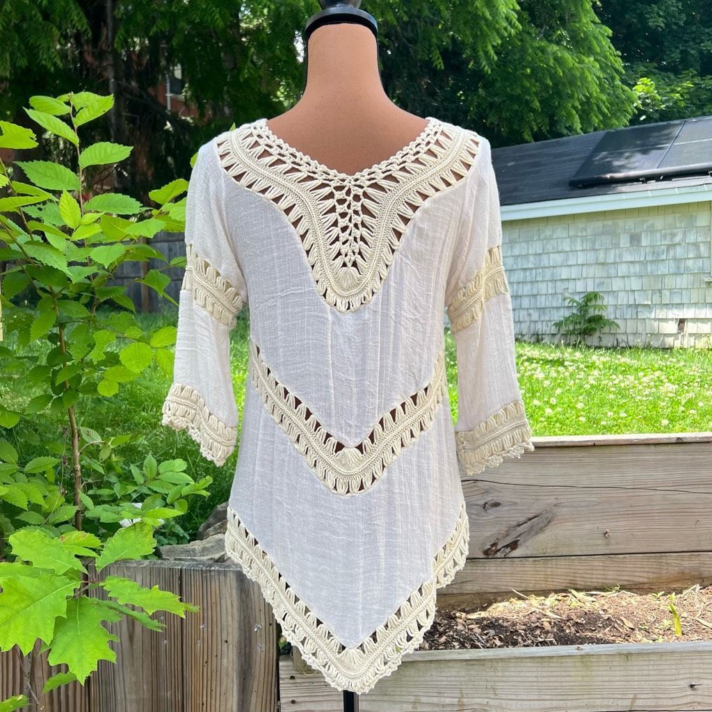Other Active USA Boho Crochet Peasant Top Ibiza Festival Beach Cover Up, S/M Size S / US 4 / IT 40 - 3 Thumbnail
