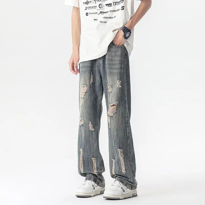 Japanese Brand × Jean Retro loose wide leg ripped jeans Size US 30 / EU 46 - 6 Thumbnail