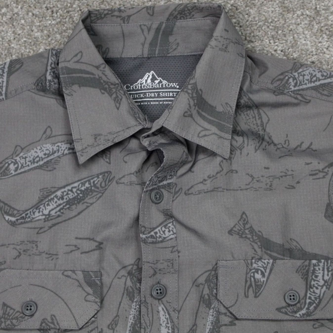 Croft & Barrow Croft & Barrow Quick Dry AOP Shirt Men S Gray Fish All Over Print S/S Button Up Shirt Size US S / EU 44-46 / 1 - 6 Thumbnail