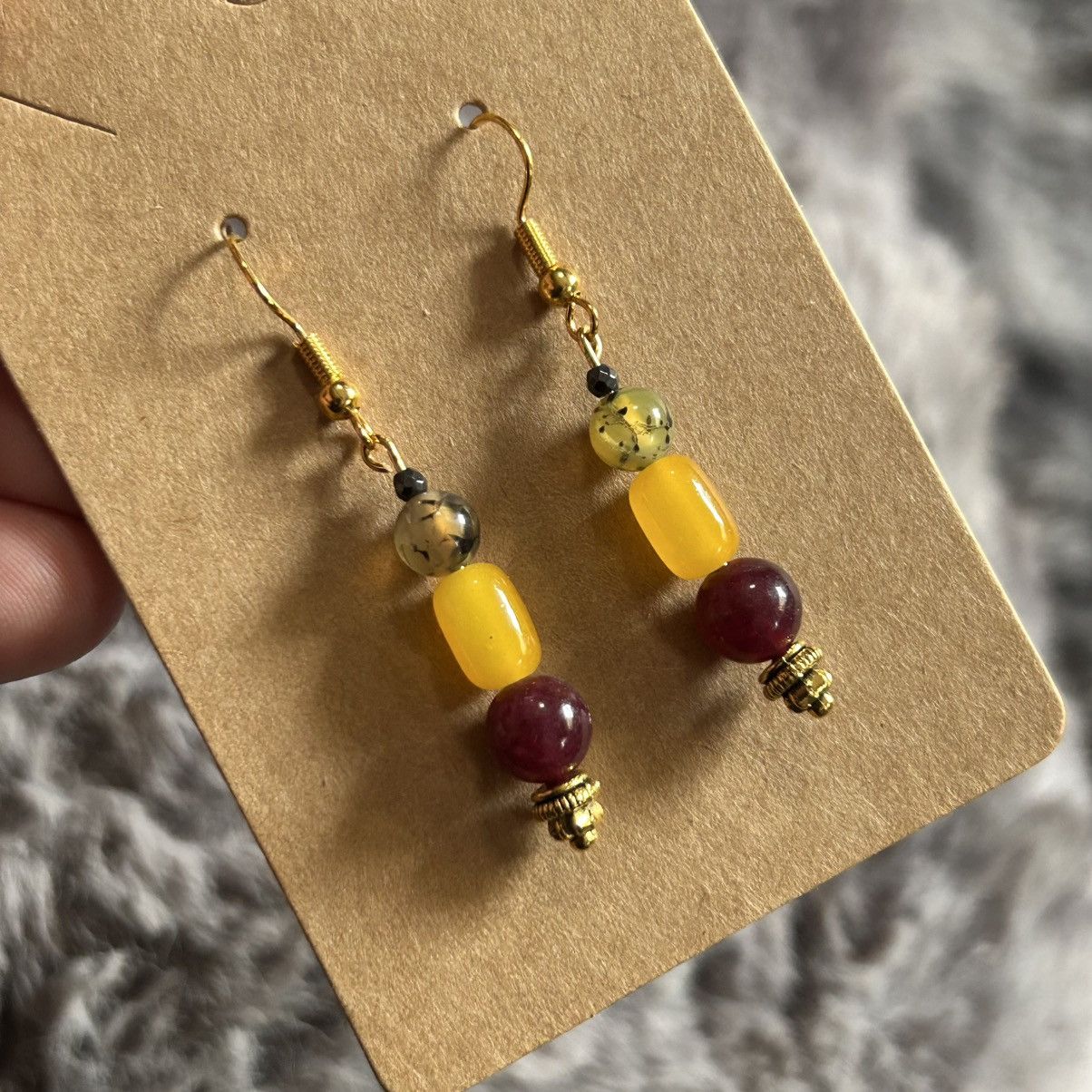 Handmade Handcrafted elegant genuine stone cat eye barrel earrings Size ONE SIZE - 1 Thumbnail