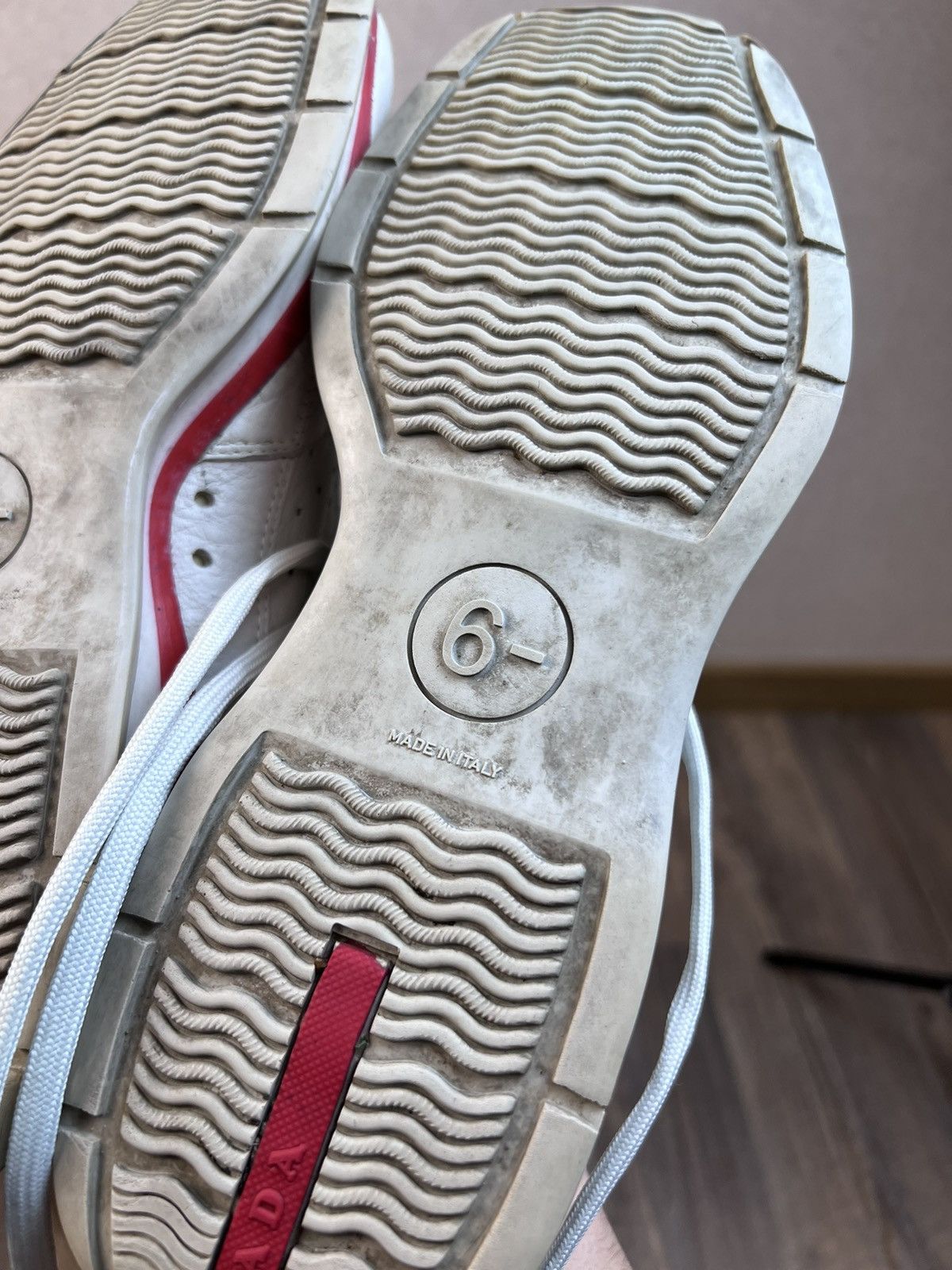 Prada Vintage Prada Red Tab Leather Sneakers Shoes White US: 6.5 Size US 6.5 / EU 39-40 - 13 Thumbnail
