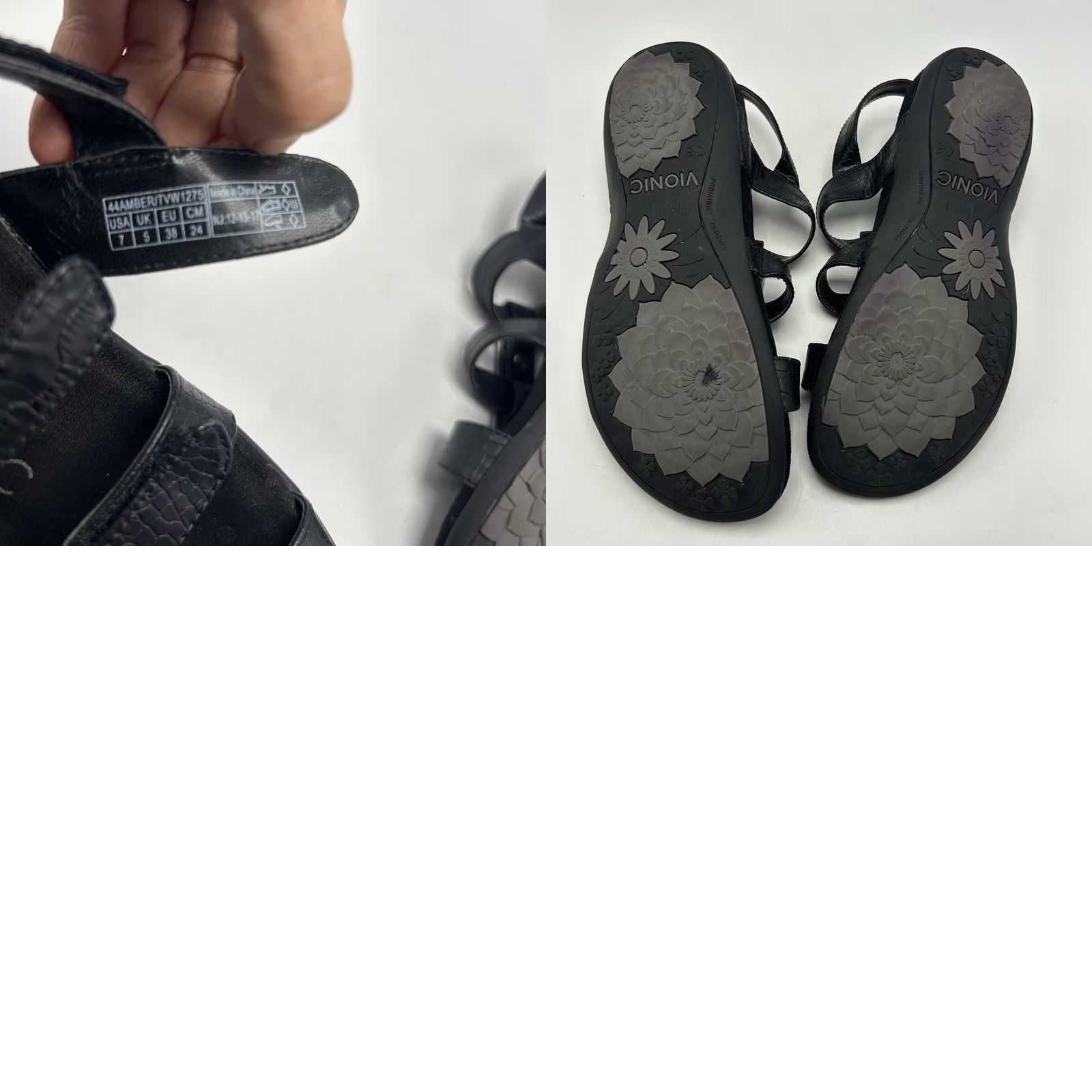 Vionic Vionic Sandals Women 7 Amber Black Python Adjustable Strappy Slingback Size US 7 / IT 37 - 8 Thumbnail