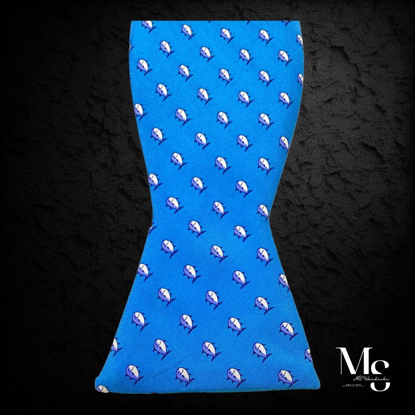 Southern Tide SOUTHERN TIDE Blue Fish Print Adjustable Bow Tie Silk Hand M Size ONE SIZE - 3 Thumbnail