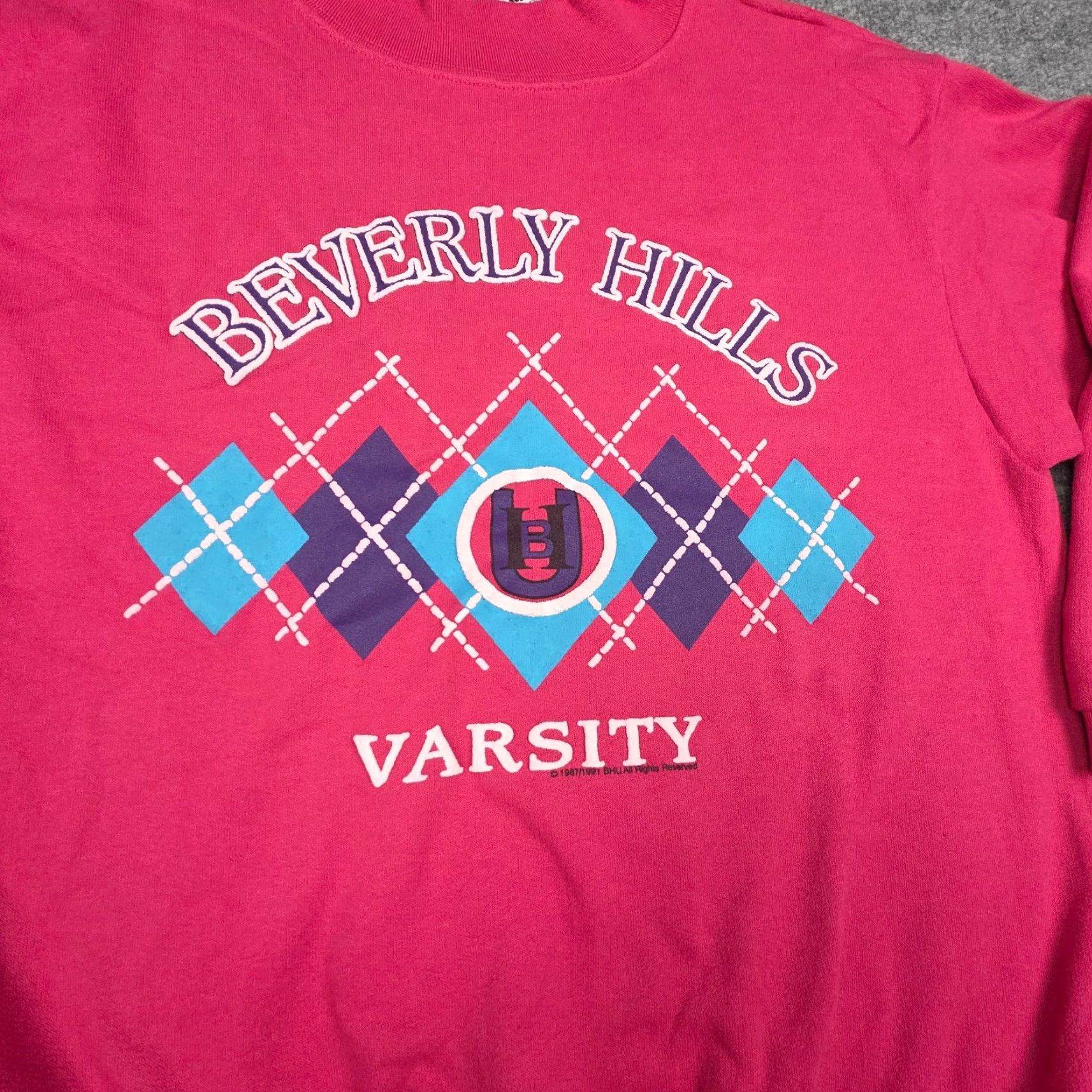 Pinko VINTAGE 1987 Beverly Hills University Pink Pullover Sweatshirt One Size Unbranded Crew Neck Long Sleeve Knit Sweatshirt Unisex Adults 80s 90s Size US M / EU 48-50 / 2 - 3 Thumbnail