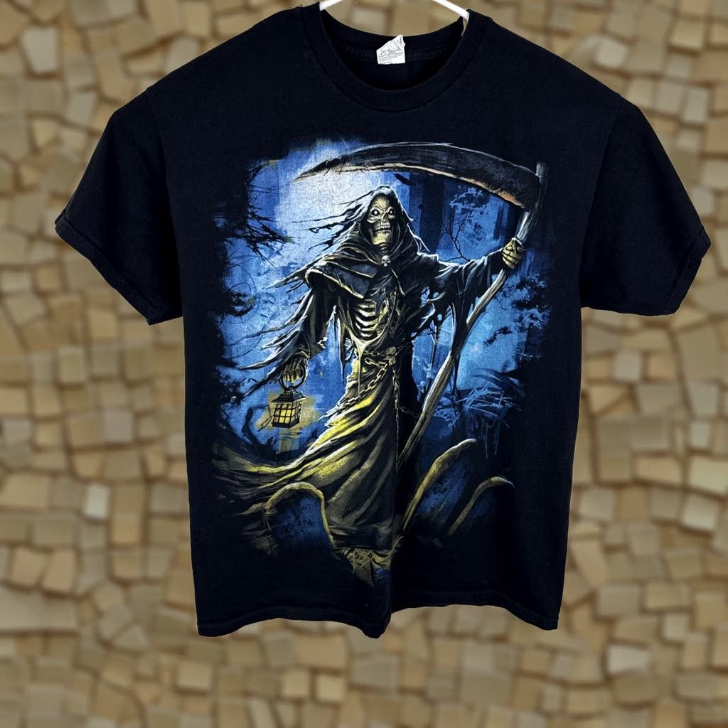 Vintage VINTAGE Grim Reaper T Shirt Black XL Y2K Gothic Metal Horror Skull Graphic All Style 90s Mens Size US XL / EU 56 / 4 - 1 Thumbnail