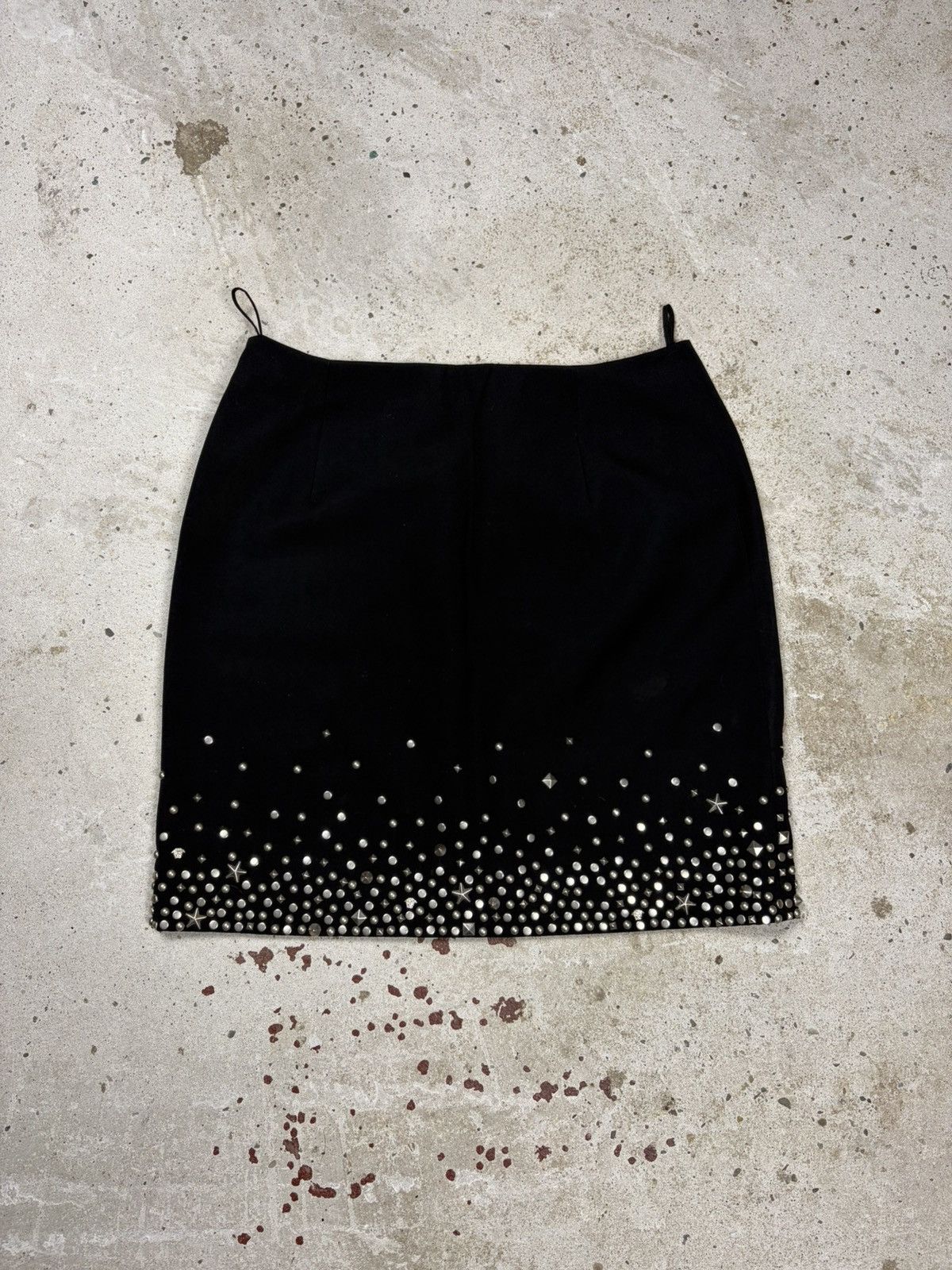 Versace Vintage 1990s Gianni Versace Wool Studs Medusa Logo Skirt Size 27" / US 4 / IT 40 - 2 Thumbnail