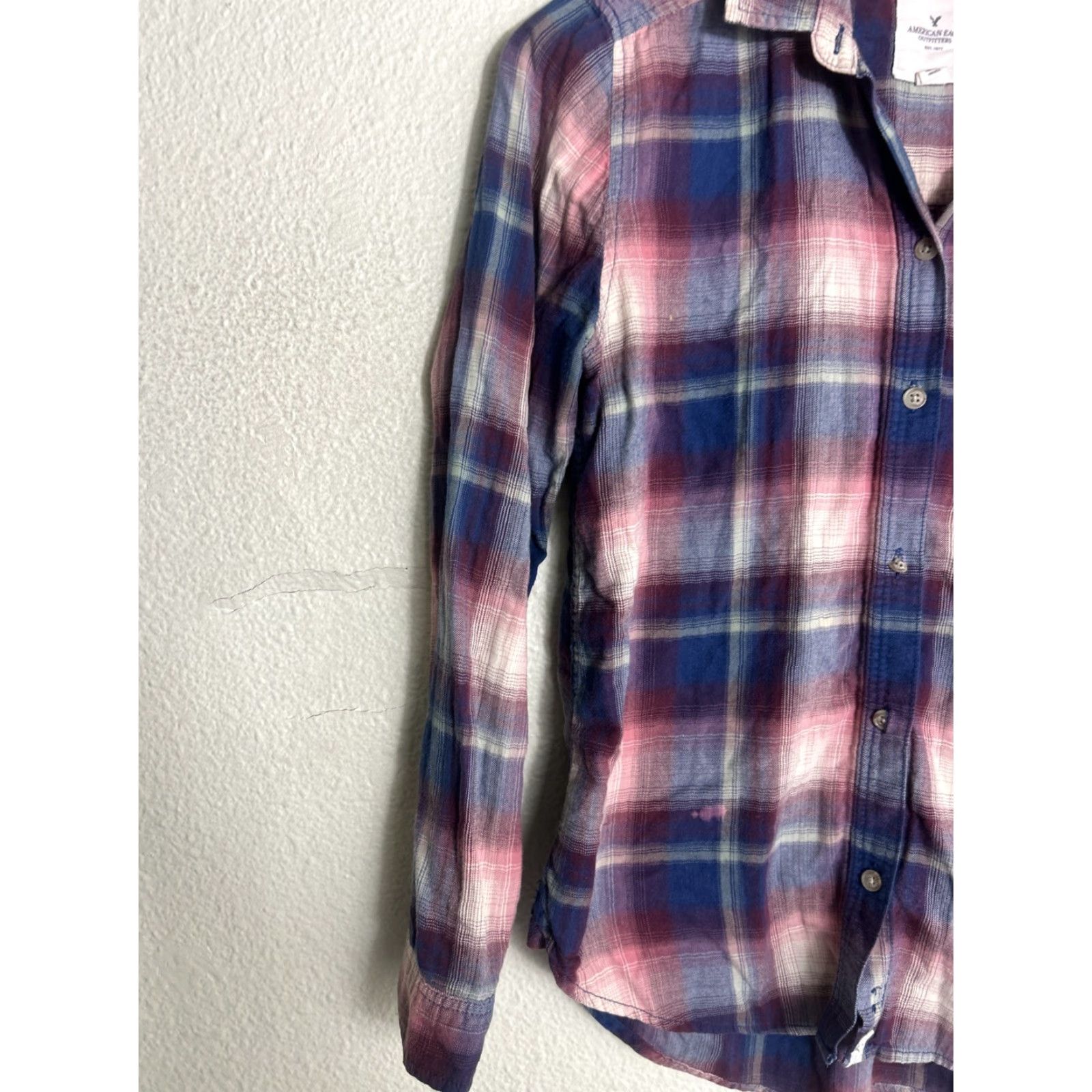 American Eagle Outfitters VINTAGE American Eagle Shirt Plaid Button-Up Long Sleeve Purple Small Womens Boyfriend Fit Sized S Size S / US 4 / IT 40 - 2 Thumbnail