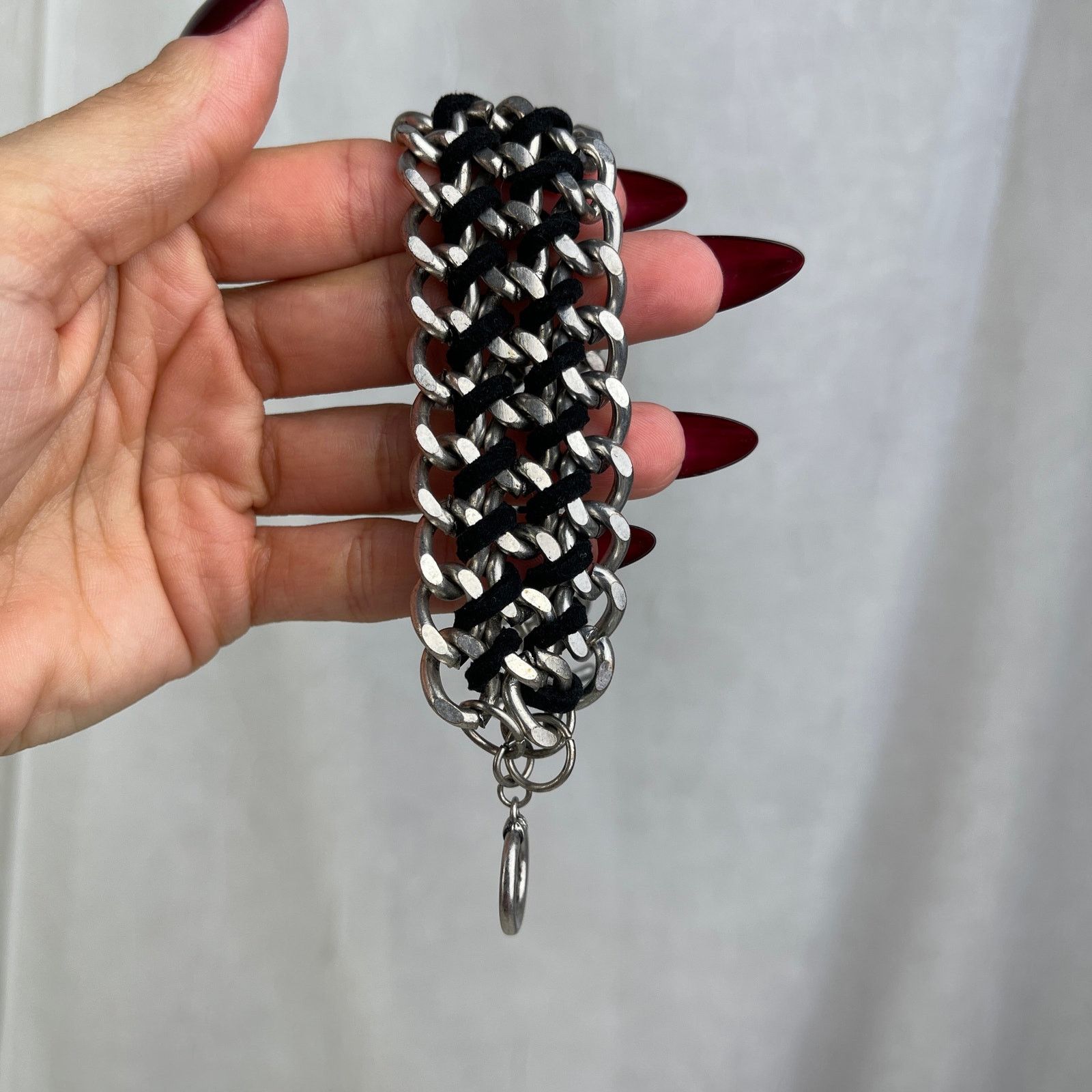 Other Silver Tone Chain Link Bracelet Black Braided Faux Leather Size ONE SIZE - 24 Thumbnail