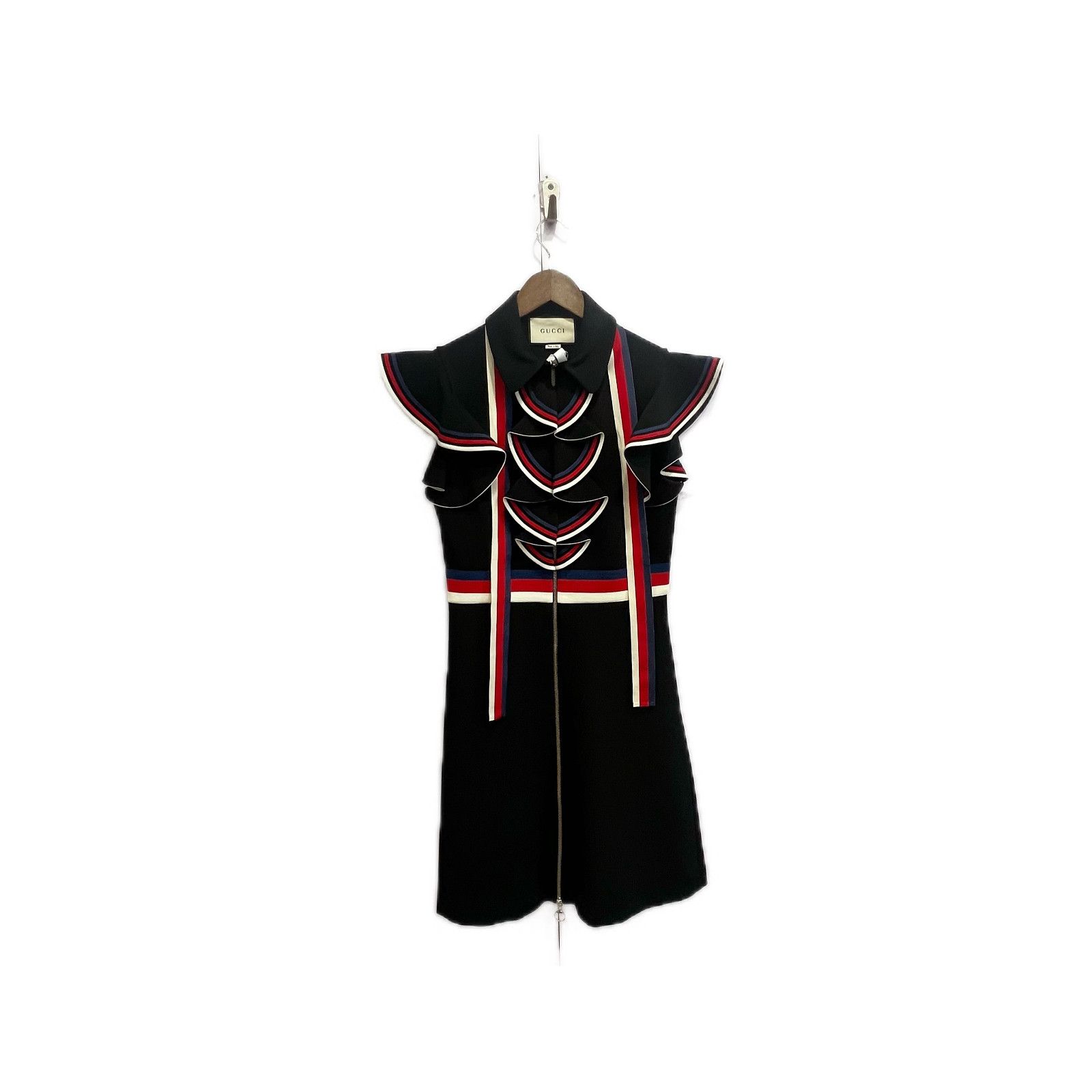 gucci sylvie web stretch jersey dress Gucci Black Stretch Jersey Sylvie Web Trim Ruffled Dress XL Gucci