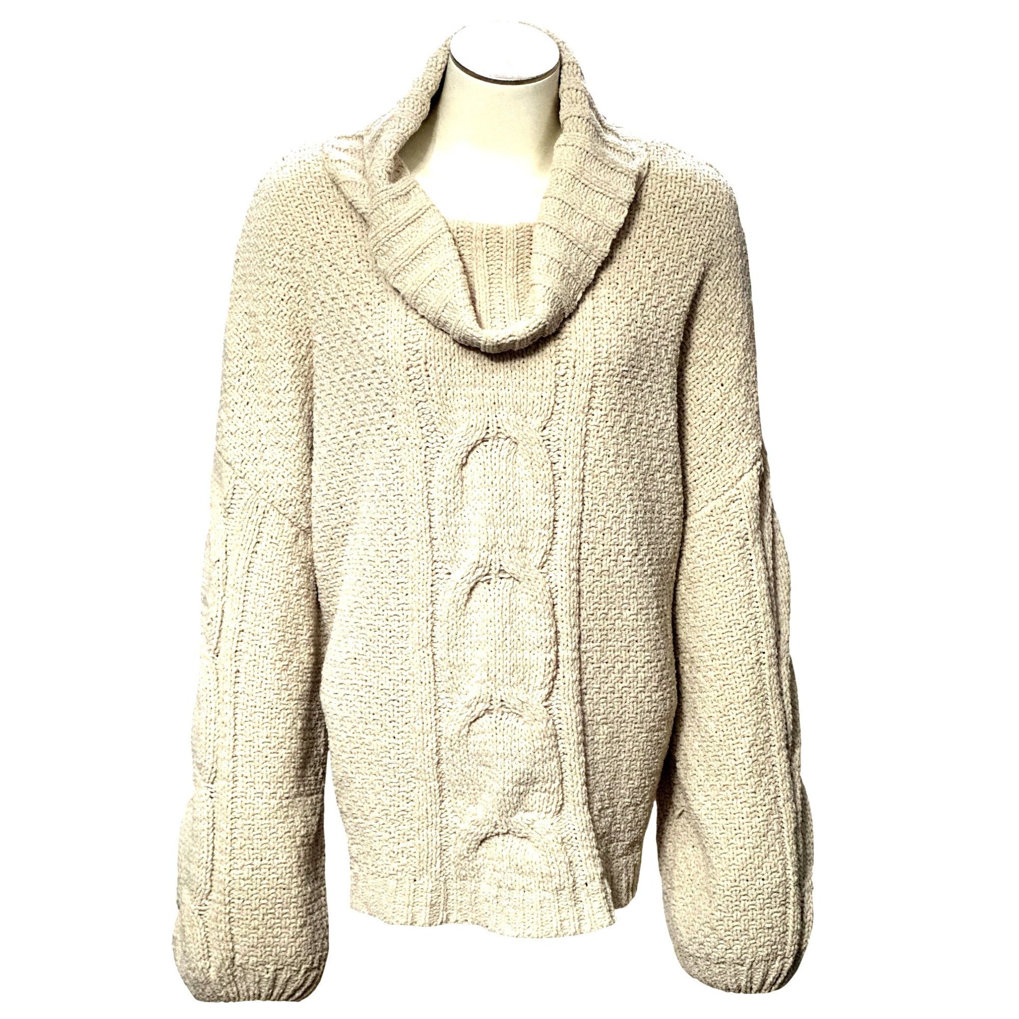 Seven 7 Seven7 Cable Knit Beige Cowl Neck Sweater Cozy Premium Quali Size XXL / US 16-18 / IT 52-54 - 1 Thumbnail