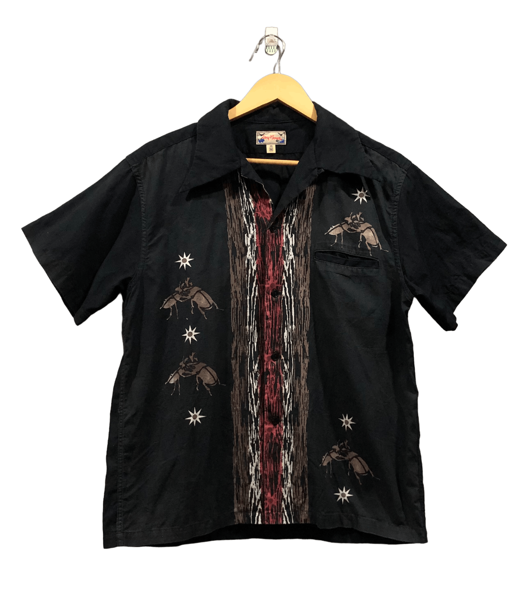 image of Dry Bones Open Collar Hawaiian Shirt Beetle Work Shirt in Black, Men's (Size Medium)