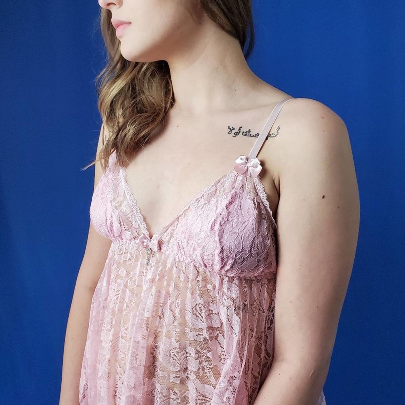 Vintage Pink Babydoll Negligee - M Size ONE SIZE - 8 Thumbnail