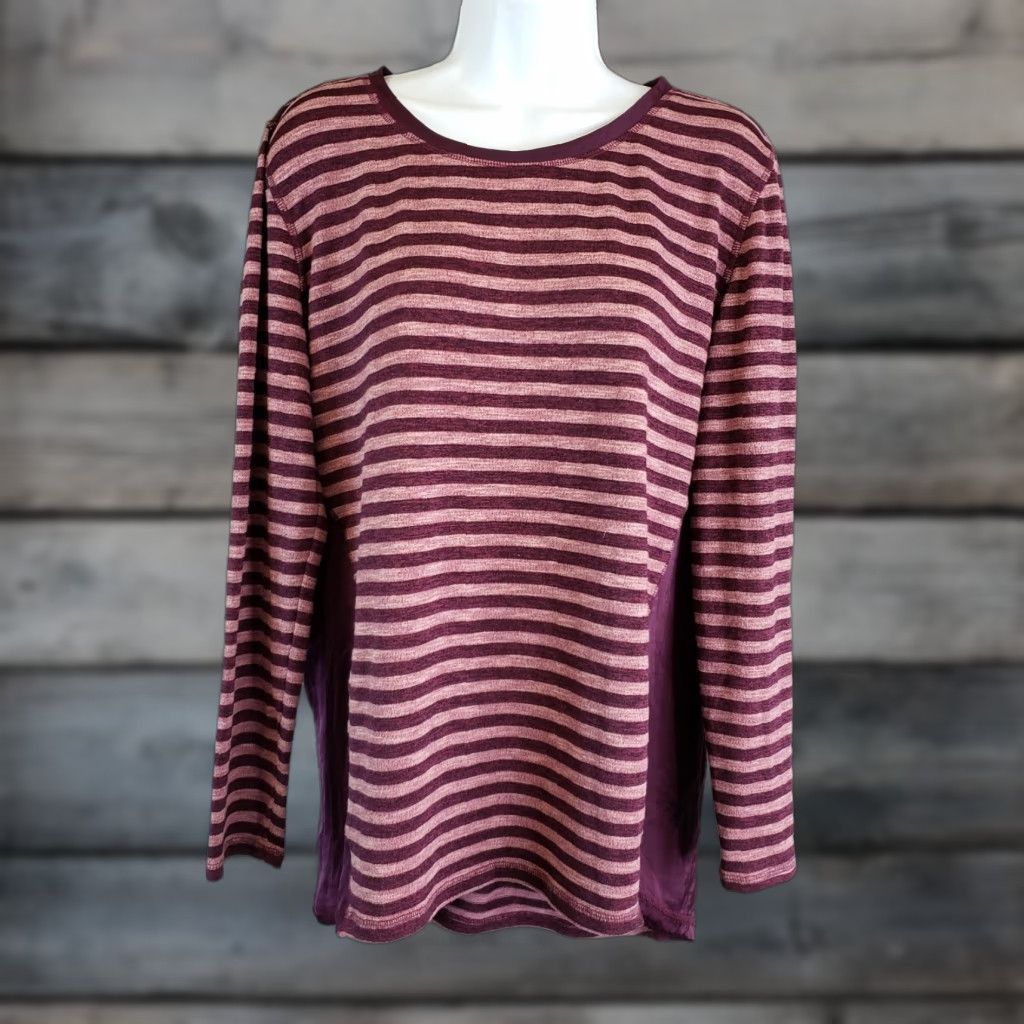 Vintage LOGO by Lori Goldstein Blouse Knit Top Sz Small Burgundy Striped Long Sleeve Womens Size S / US 4 / IT 40 - 1 Thumbnail