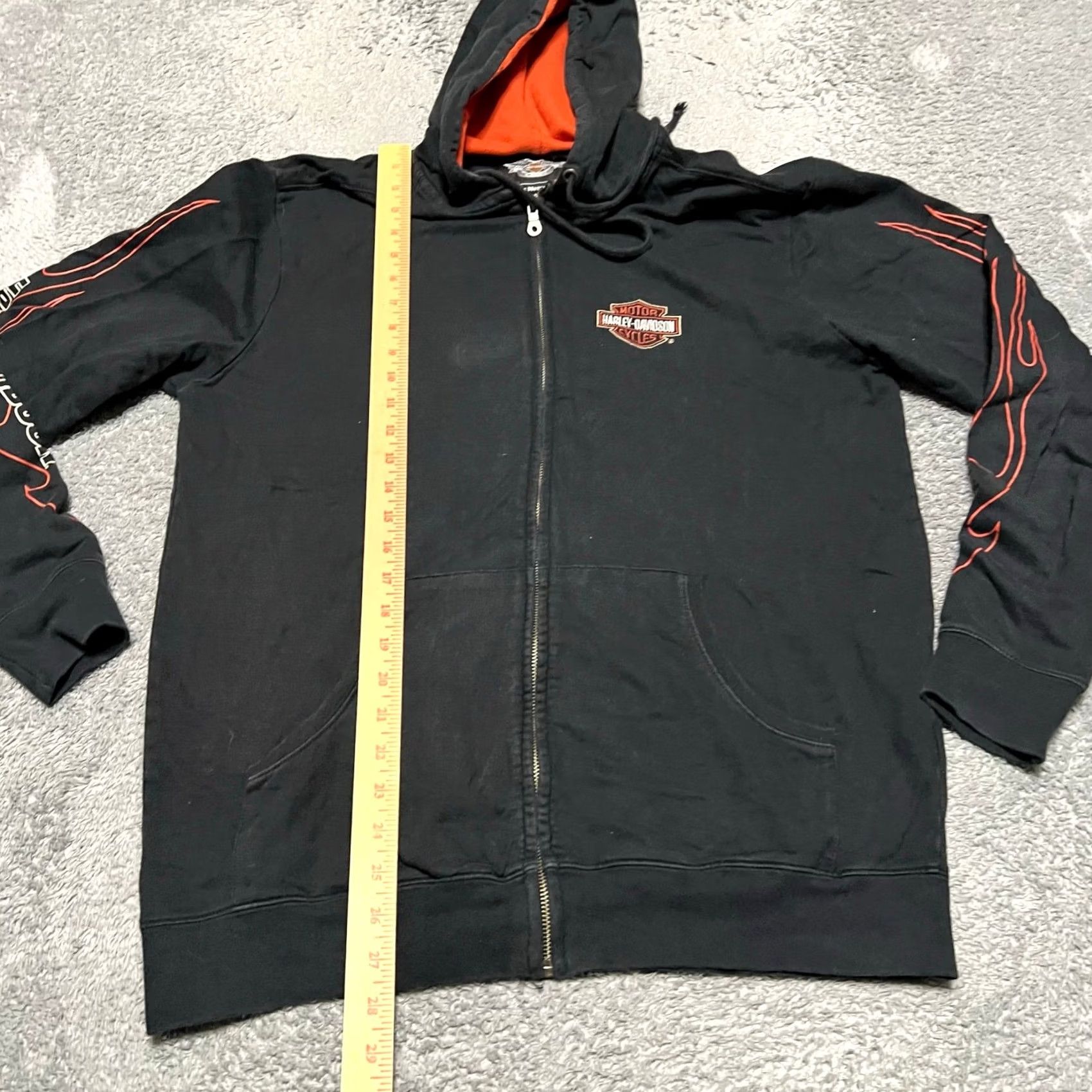 Harley Davidson VINTAGE Harley Davidson Flames Sleeve Full Zip Hoodie Sweatshirt Mens L Black Regular Size Size US L / EU 52-54 / 3 - 8 Thumbnail