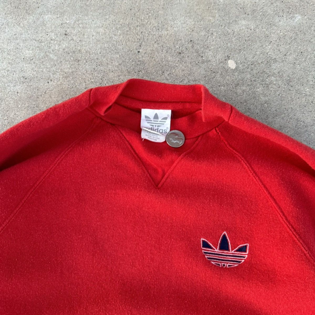 Adidas × Nike Vintage 80s Made In USA Red Adidas Logo Crewneck Fits Small Size US S / EU 44-46 / 1 - 2 Thumbnail