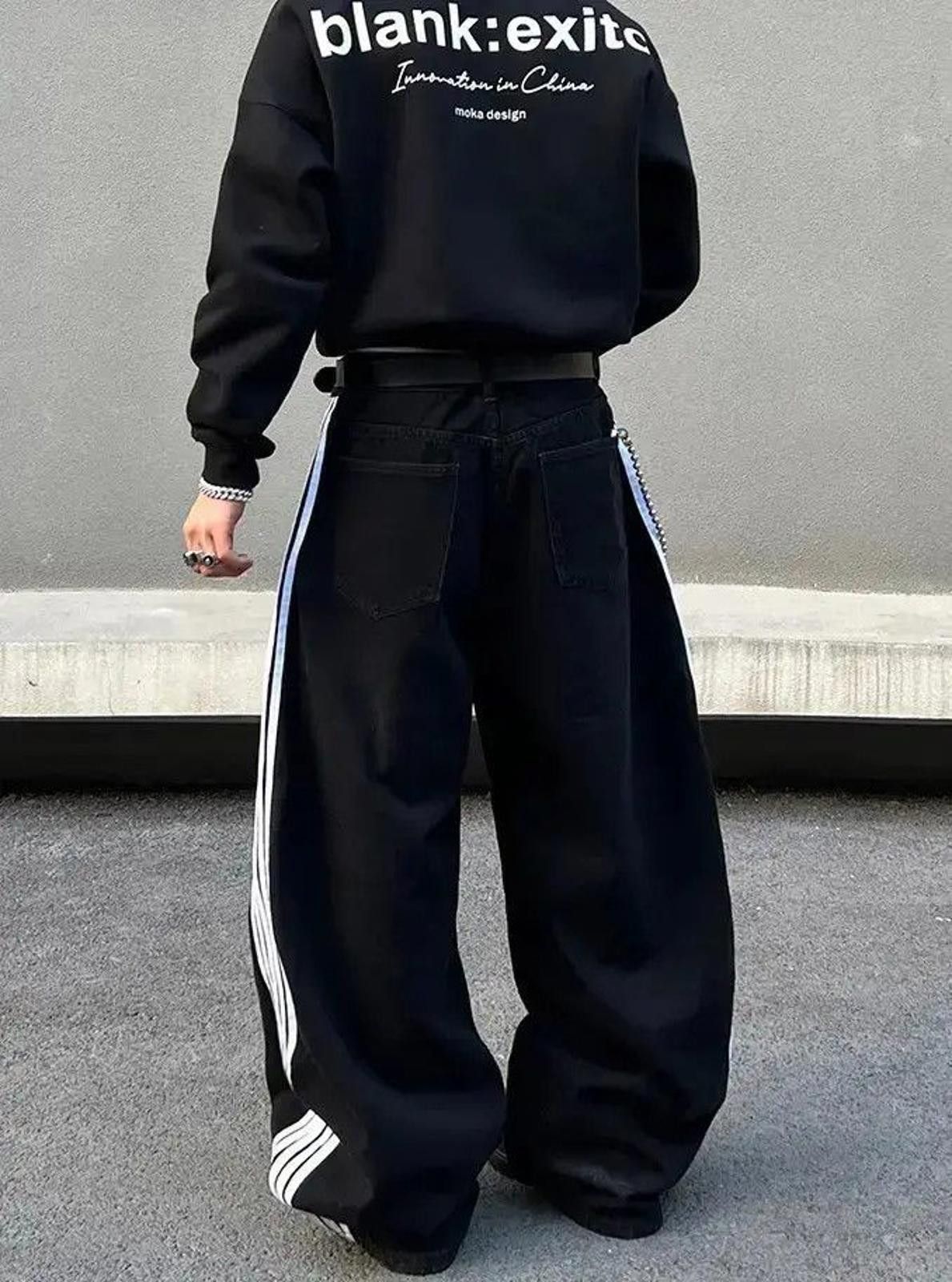 Other Black Track Baggy Wide Leg Jeans Size US 32 / EU 48 - 3 Thumbnail