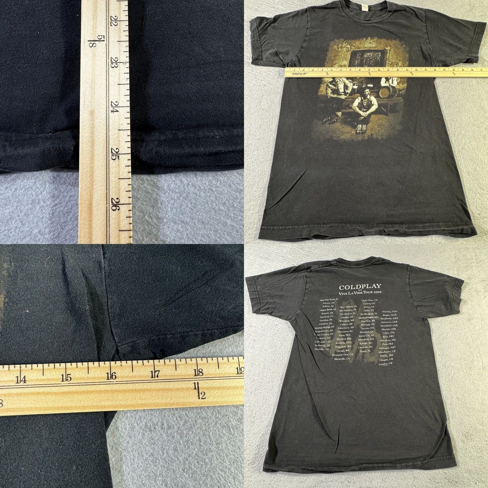 Tultex VINTAGE Coldplay Viva La Vida Tour Shirt Mens Small Black Band Concert Tee 2009 Tour Dates Tultex Size US S / EU 44-46 / 1 - 8 Thumbnail