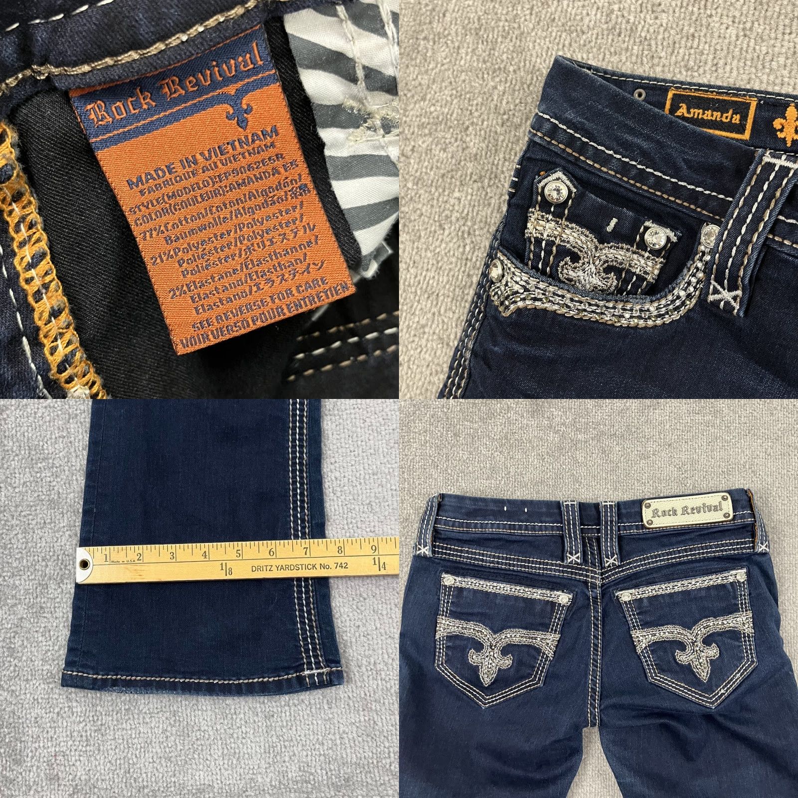 Vintage Rock Revival Bootcut Jeans Womens Size 27 28x30 Blue Denim Rhinestone Size 27" / US 4 / IT 40 - 8 Thumbnail