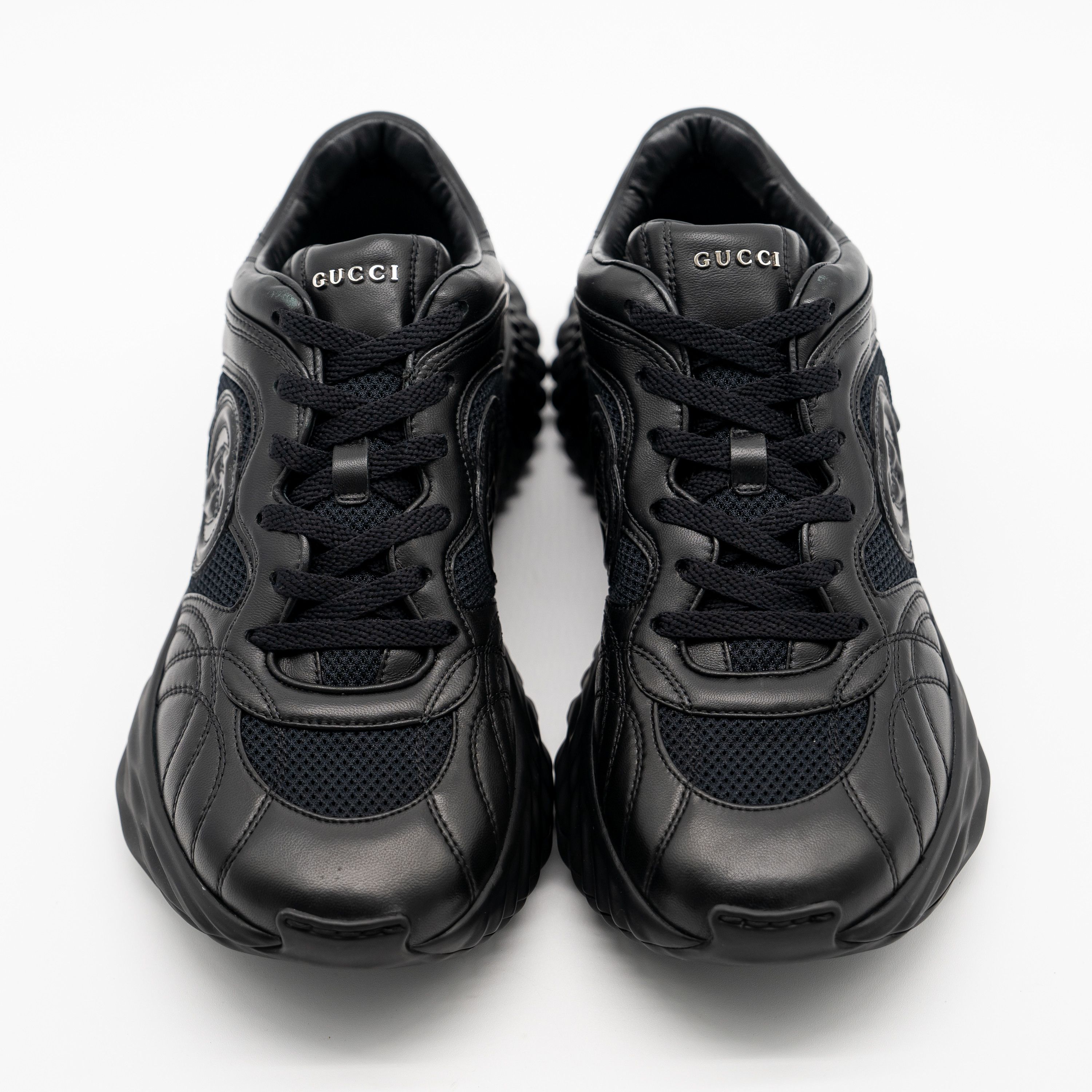 Gucci 40G 10 US Gucci Ripple Sneakers Triple Black Leather GG Size US 10 / IT 40 - 3 Thumbnail