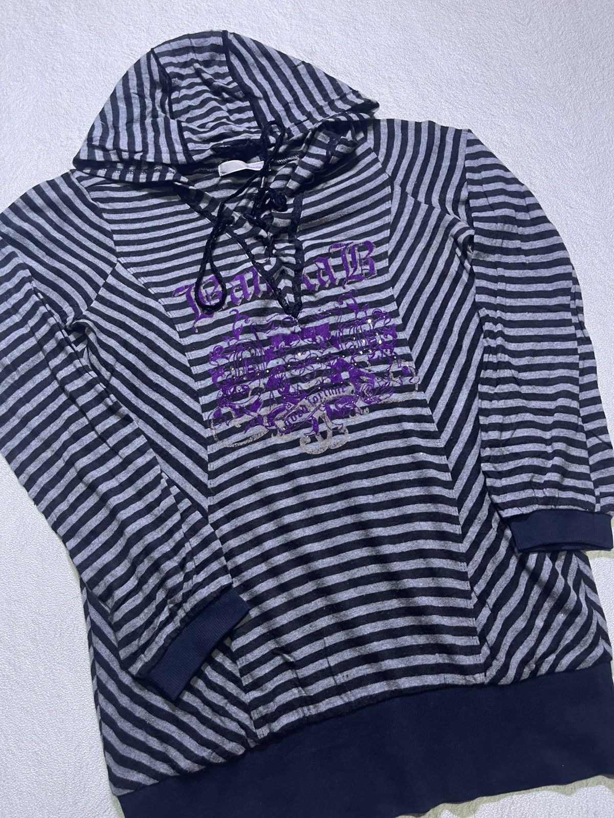 Japanese Brand Y2K BANILA B hoodies triped motif Size US S / EU 44-46 / 1 - 2 Thumbnail