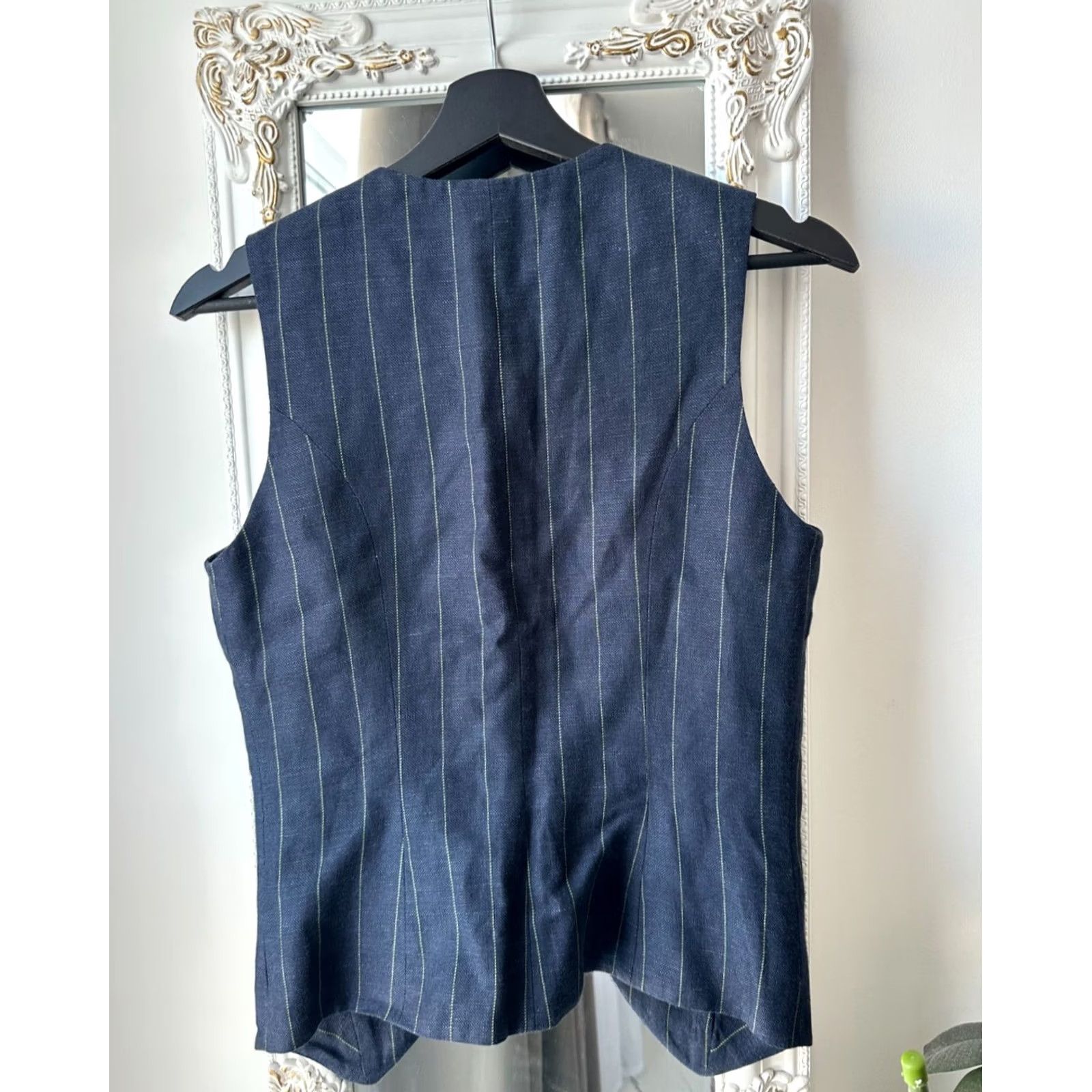 Vintage TOAST Vest & Shorts Set Womens Size 10 Navy Blue Pinstripe Linen Wool 50/50 Vintage Size 32" / US 10 / IT 46 - 4 Thumbnail
