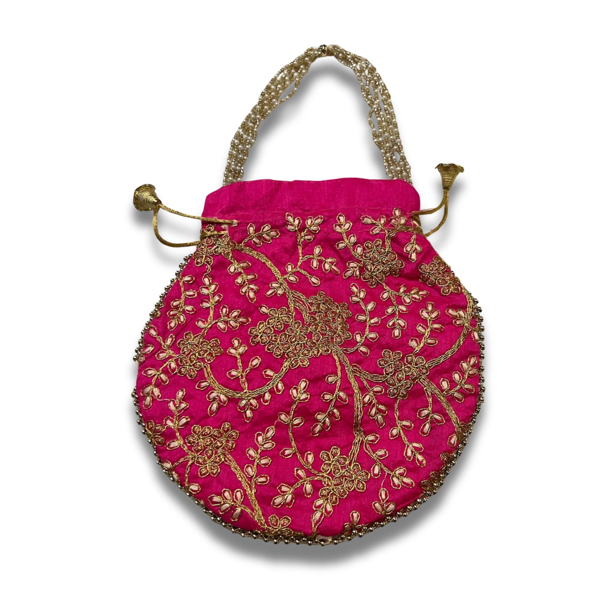 Other Indian Potli Handbag In Hot Pink With Gold Embroidery & Bead Size ONE SIZE - 3 Thumbnail