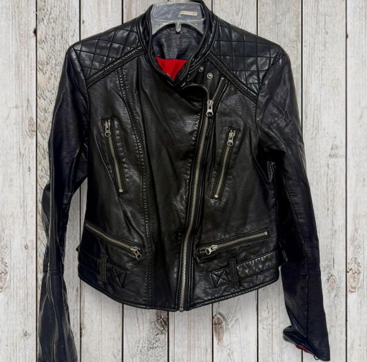 Free People Free People Vegan Leather Moto Jacket / Red Lining | Sz: XS Size XS / US 0-2 / IT 36-38 - 2 Thumbnail