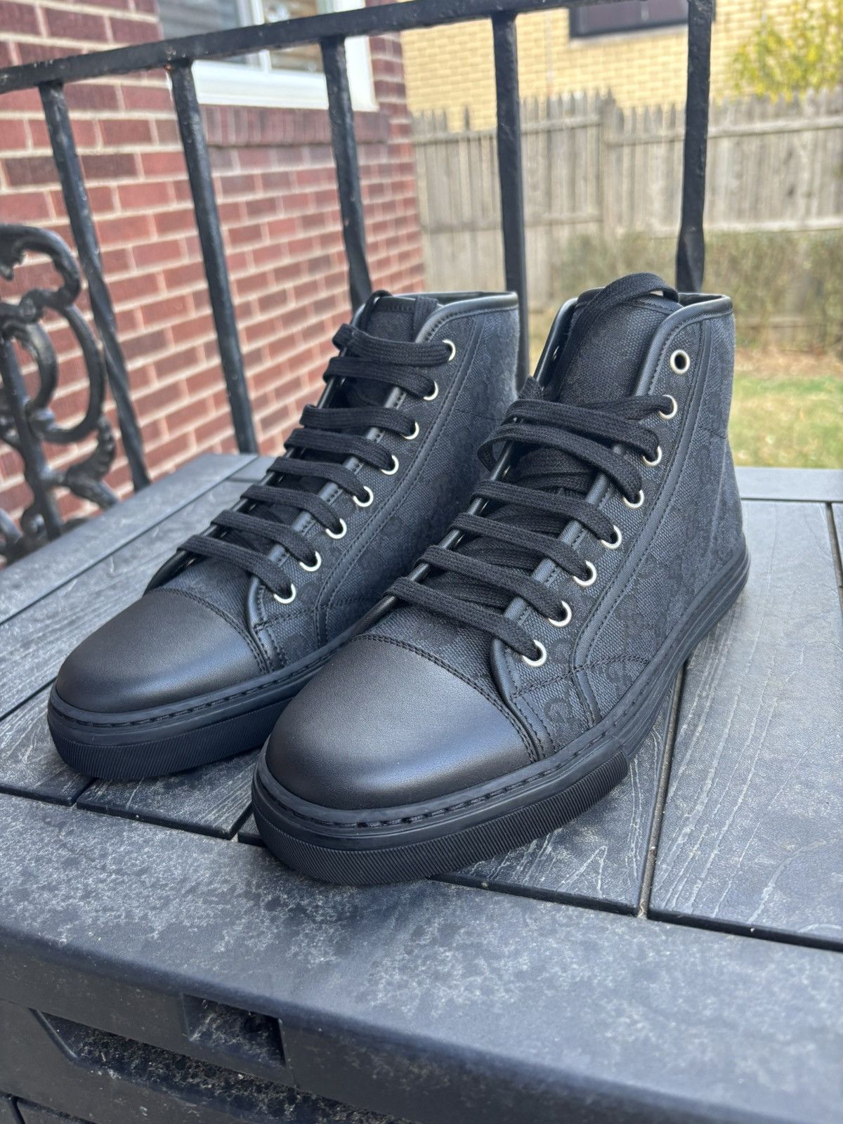 Gucci Gucci GG canvas & leather high tops Size US 5.5 / EU 38 - 1 Thumbnail