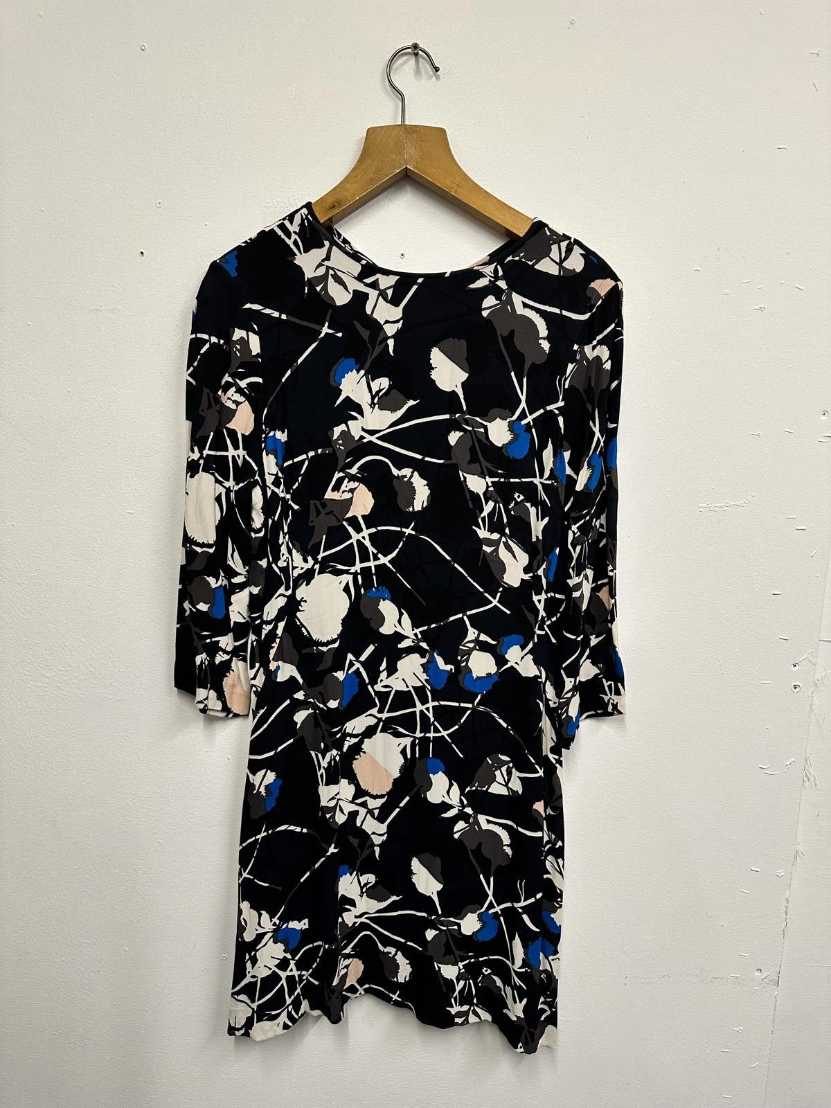 Jigsaw Jigsaw Black Abstract Floral Print Long Sleeve Dress Size L / US 10 / IT 46 - 1 Thumbnail