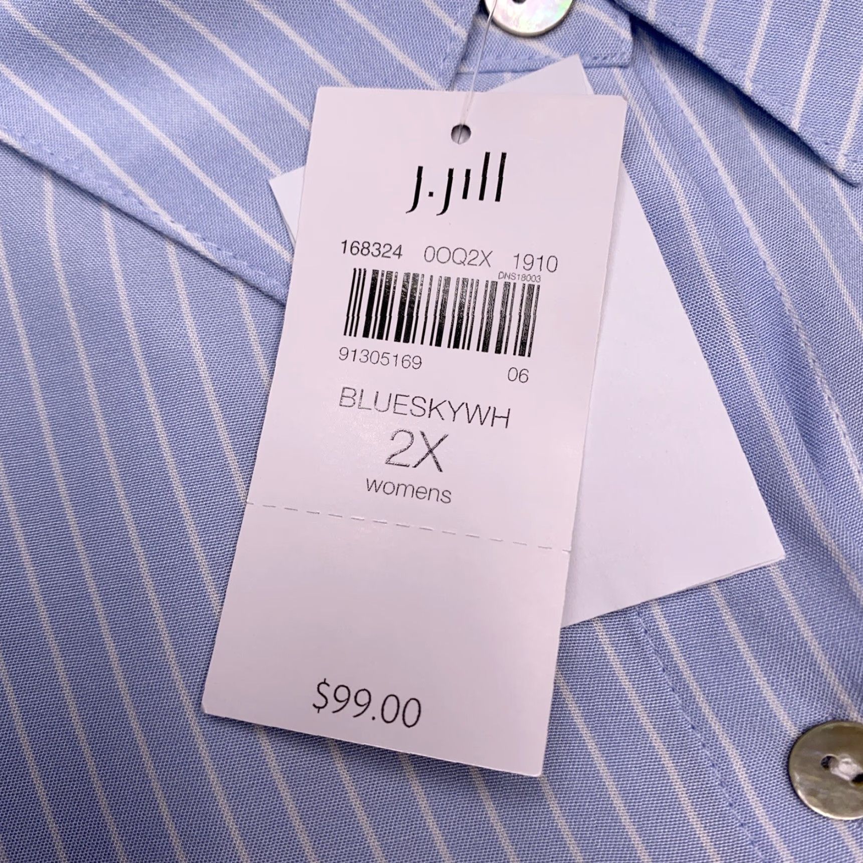 J. Jill J. Jill Button-Up Shirt Womens 2X Blue Stripe Long Sleeve Collared Pocketless Modern Lightweight All Seasons Casual New with Tags Size XXL / US 16-18 / IT 52-54 - 6 Thumbnail