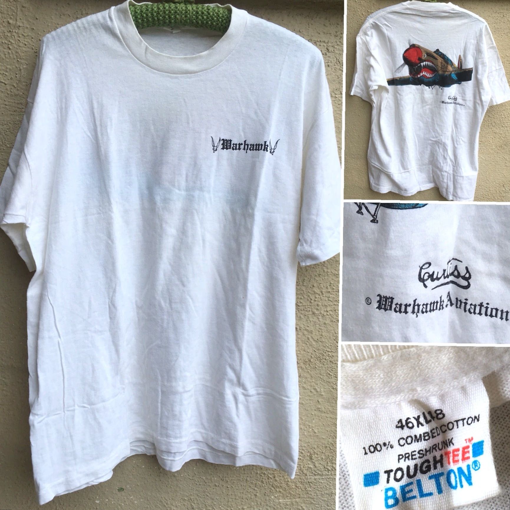 Vintage VINTAGE Belton Curtiss Warhawk Aviation 87 T-Shirt Made In USA XL 46 48 1980s 80s White Mens Short Sleeve Graphic Tee Size US XL / EU 56 / 4 - 3 Thumbnail