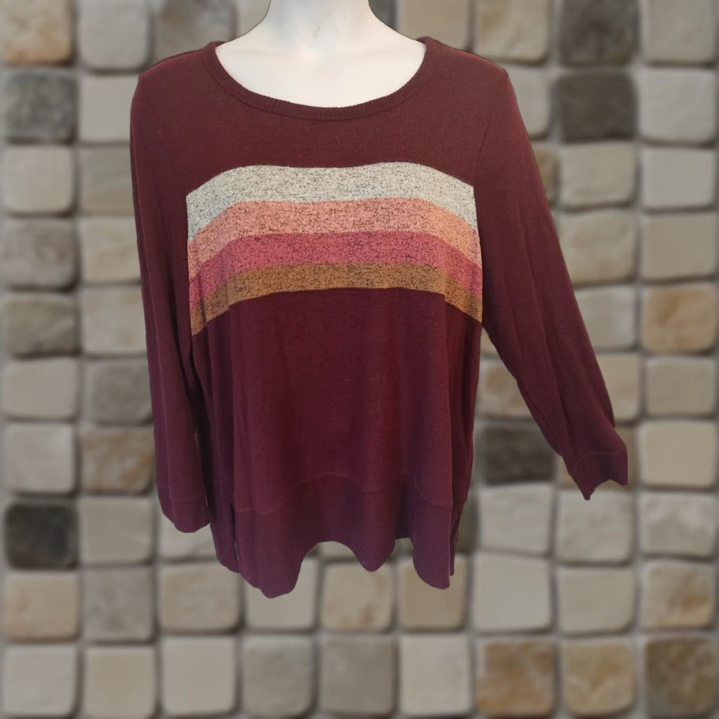 Pinko Sonoma Burgundy Pink Striped Stretch Sweater Top 2X Woman Pullover Round Neck Long Sleeve Size XXL / US 16-18 / IT 52-54 - 1 Thumbnail